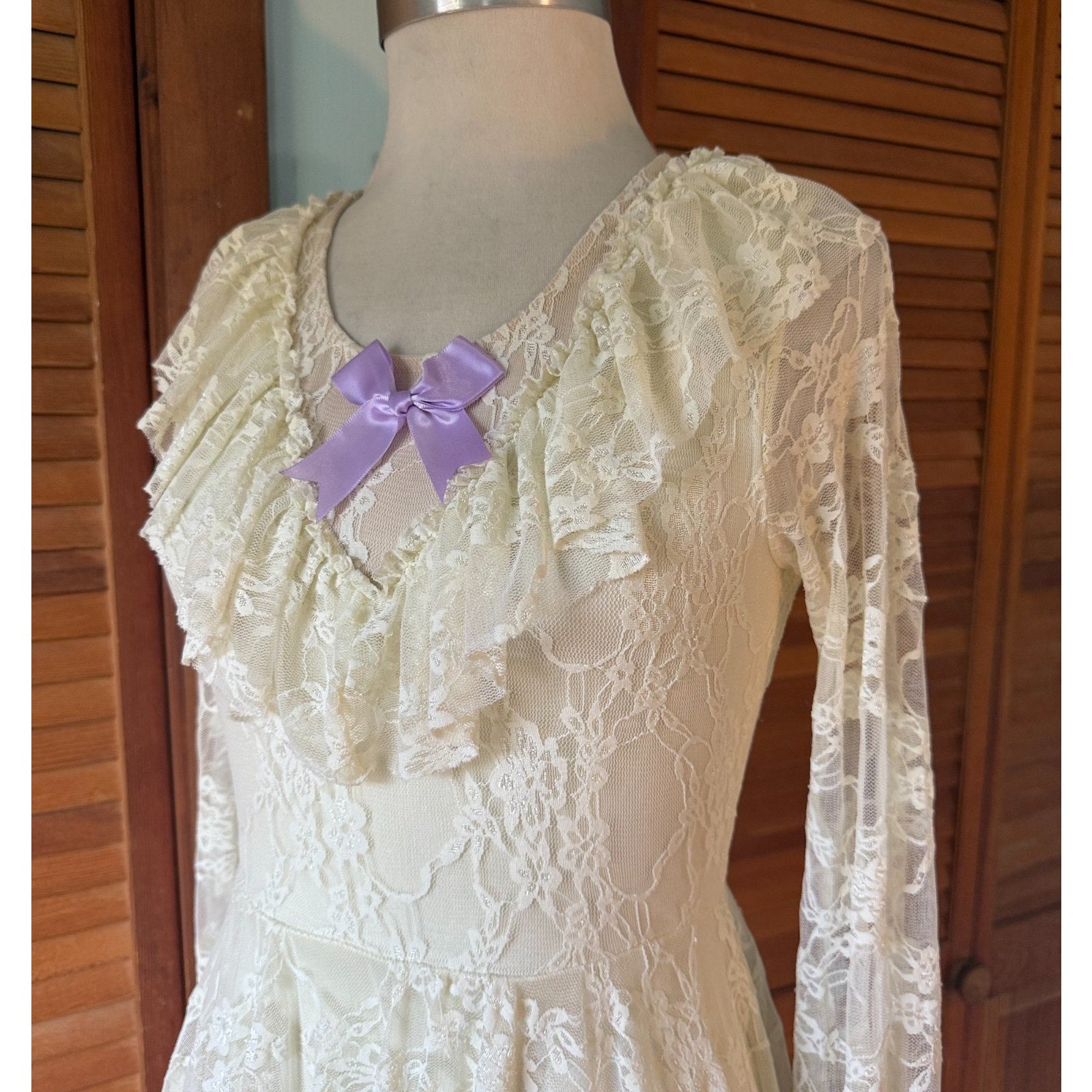 Lolita Kawaii EGL Dollcore Ballet Cottage Ivory Lace Ruffle Dress w/ Bows M