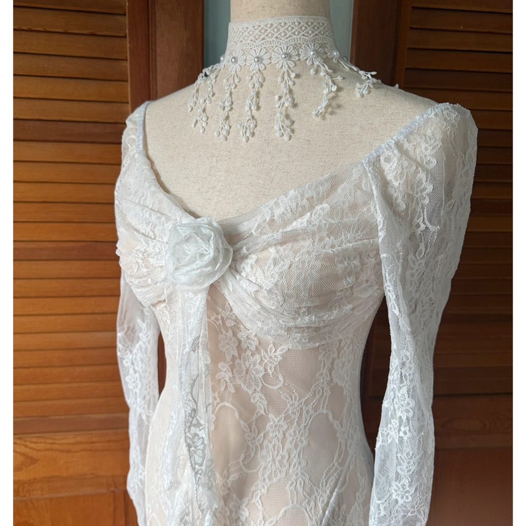 Whimsigoth Victorian Steampunk Lost Age of Innocence White Lace Rose Dress