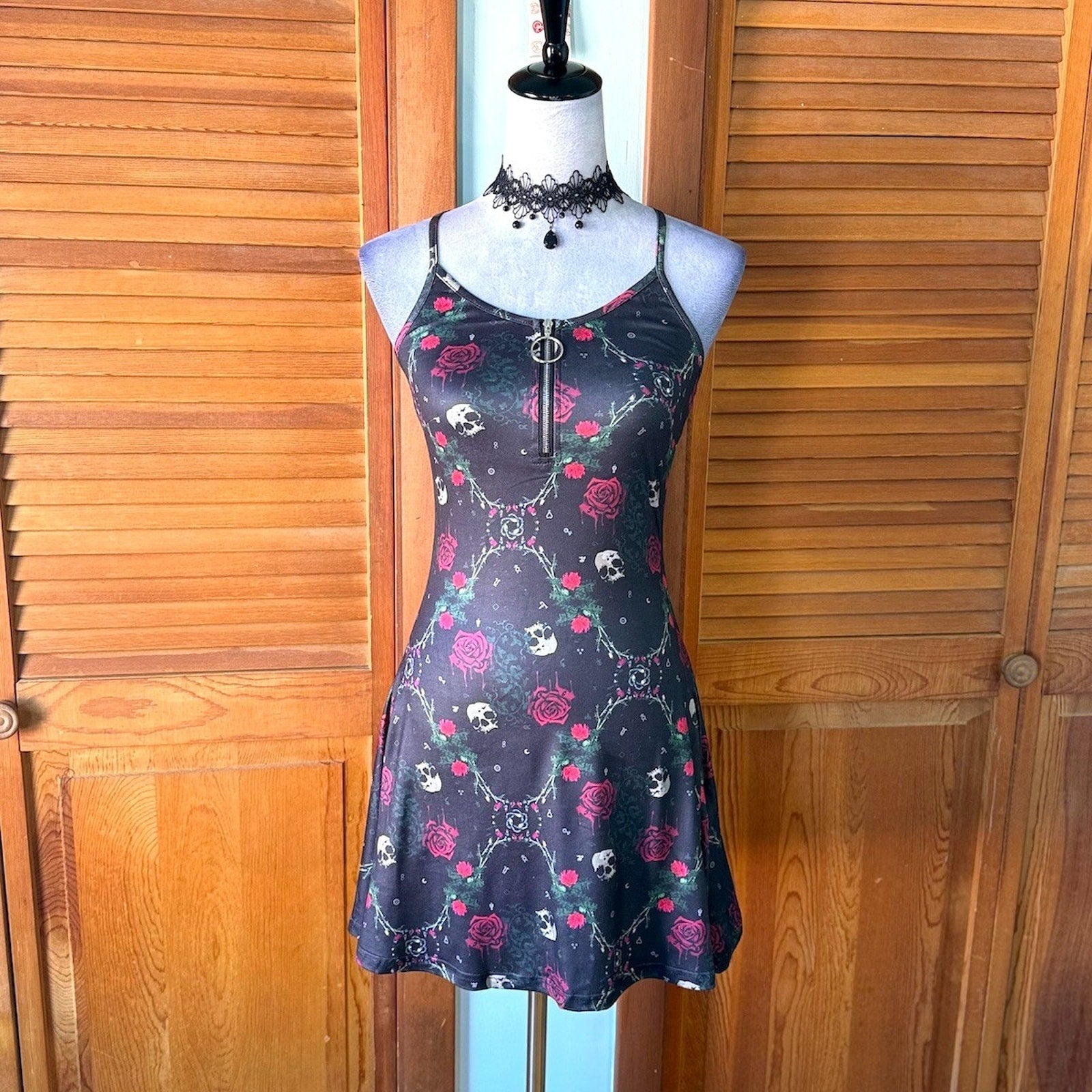 Jawbreaker Goth Punk Alt Emo Walk in the Cemetary Skull & Roses Mini Dress