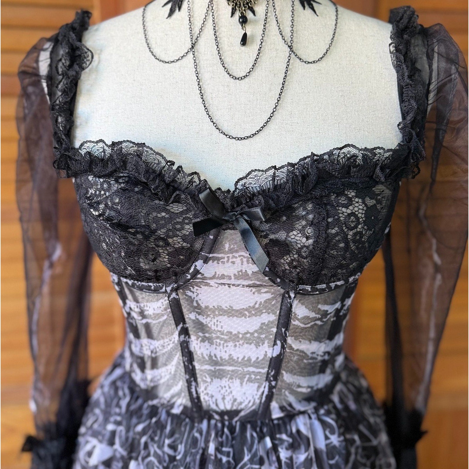 Dolls Kill Gothic Victorian Halloween Dance With Death Skulls Bones Dress Gown