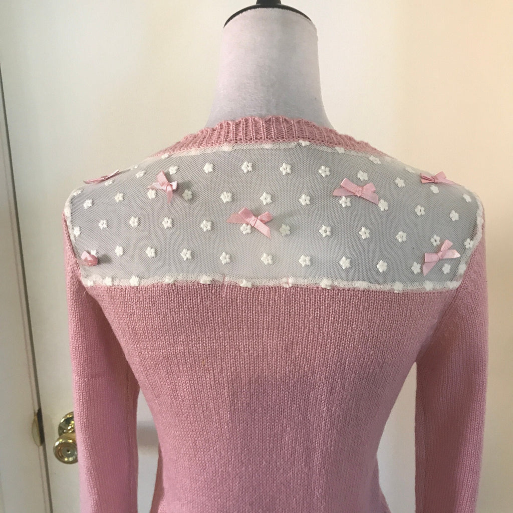 Lolita Victorian Kawaii J-fashion Pink & White Cardigan Sweater S