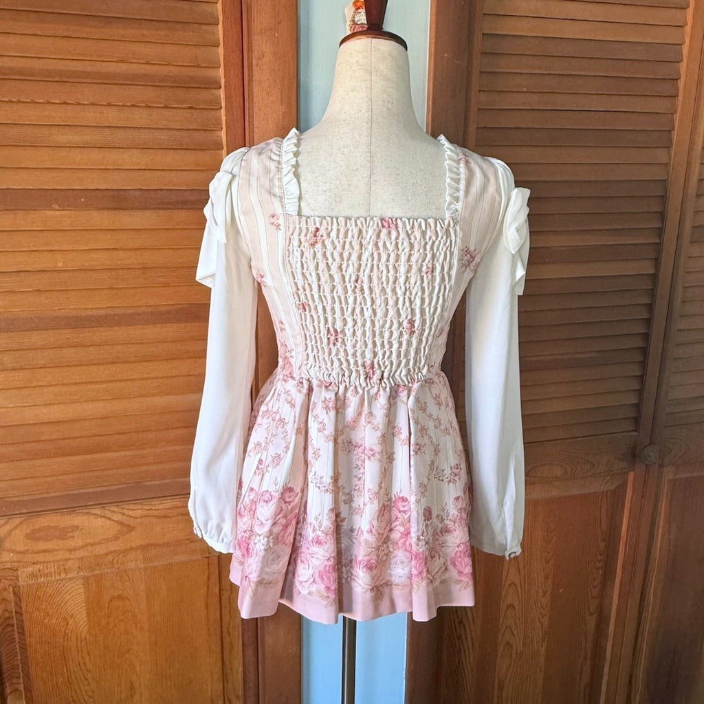 Liz Lisa J-Fashion Kawaii Gyaru Dollcore Pink Rose White Bow Tunic Dress XS