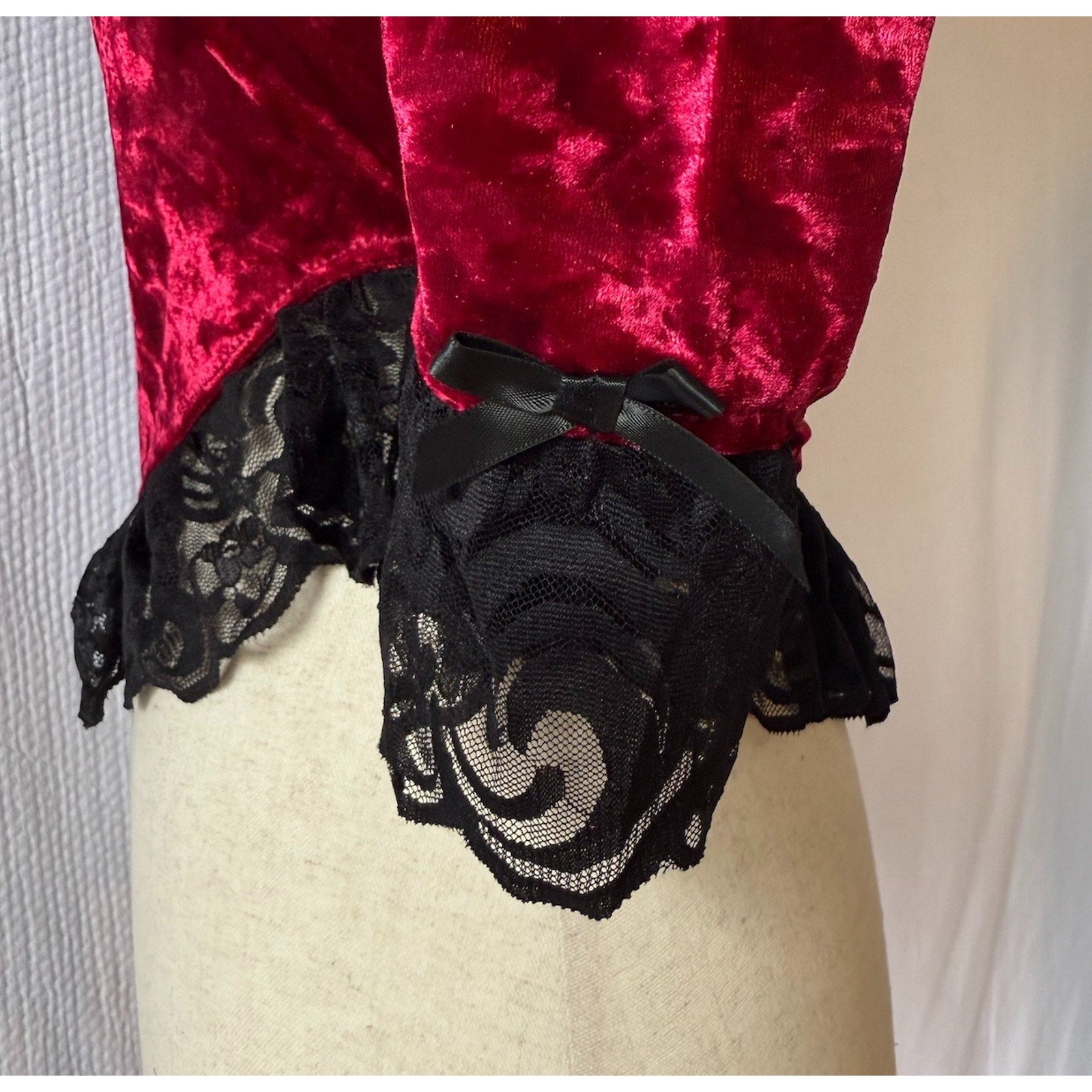 Dolls Kill Widow Vampire Gothic Victorian Blood Red Velvet & Black Lace Top