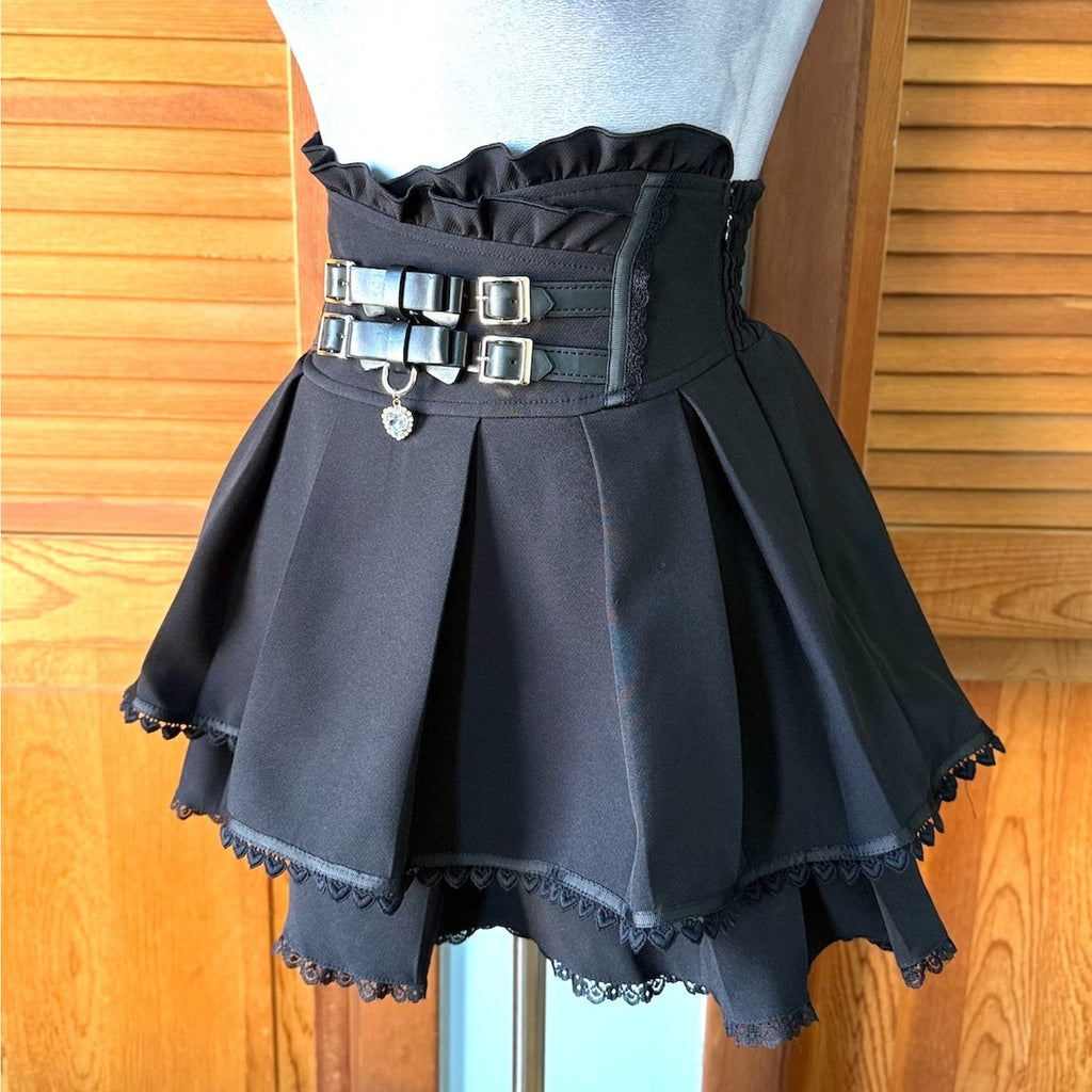 J-Fashion Jirai Kei Gyaru Harajuku Heart & Buckle Black Mini Skirt Skort