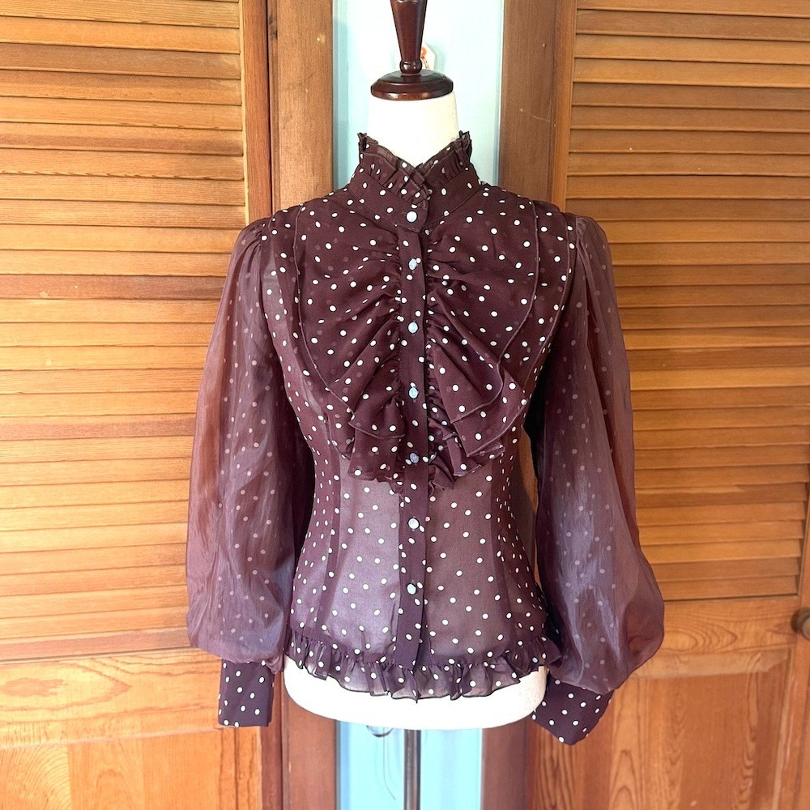 Bodyline J-fashion Gyaru Dollcore Lolita EGL Harjuku Brown Polka Dot Shirt L