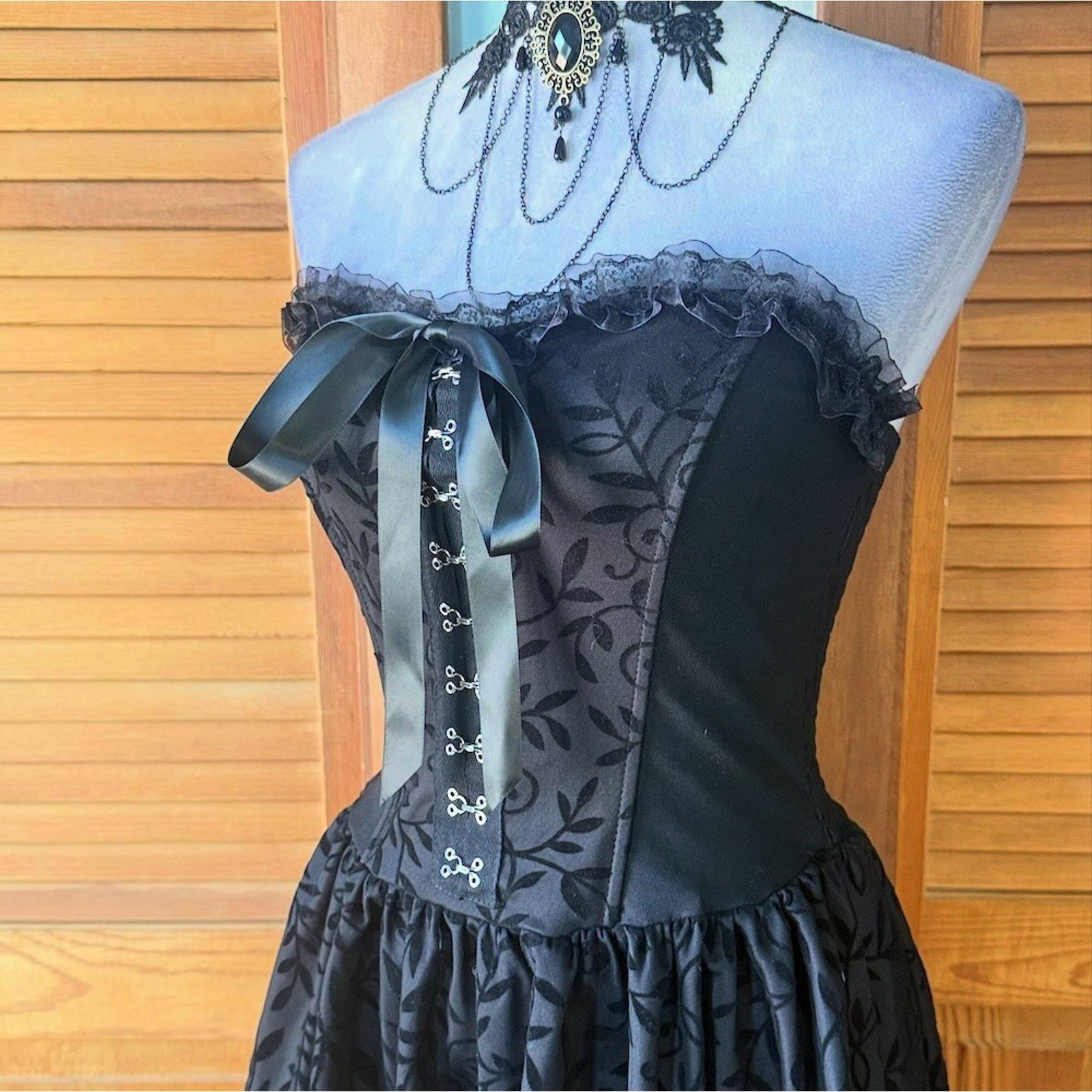 Garden Goth Victorian Dark Fairycore Witchcore Sinister Foliage Black Dress