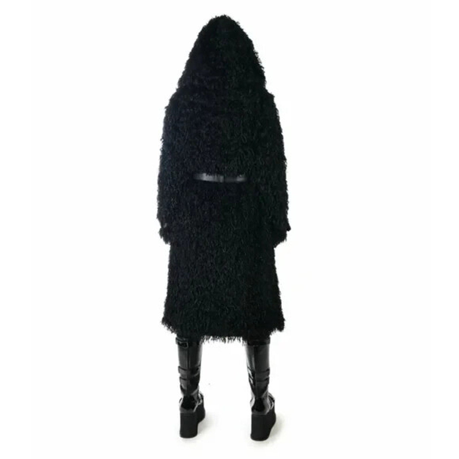 Killstar Goth Punk Black Faux Fur & Buckles Oversized Hooded Coat Jacket S-M