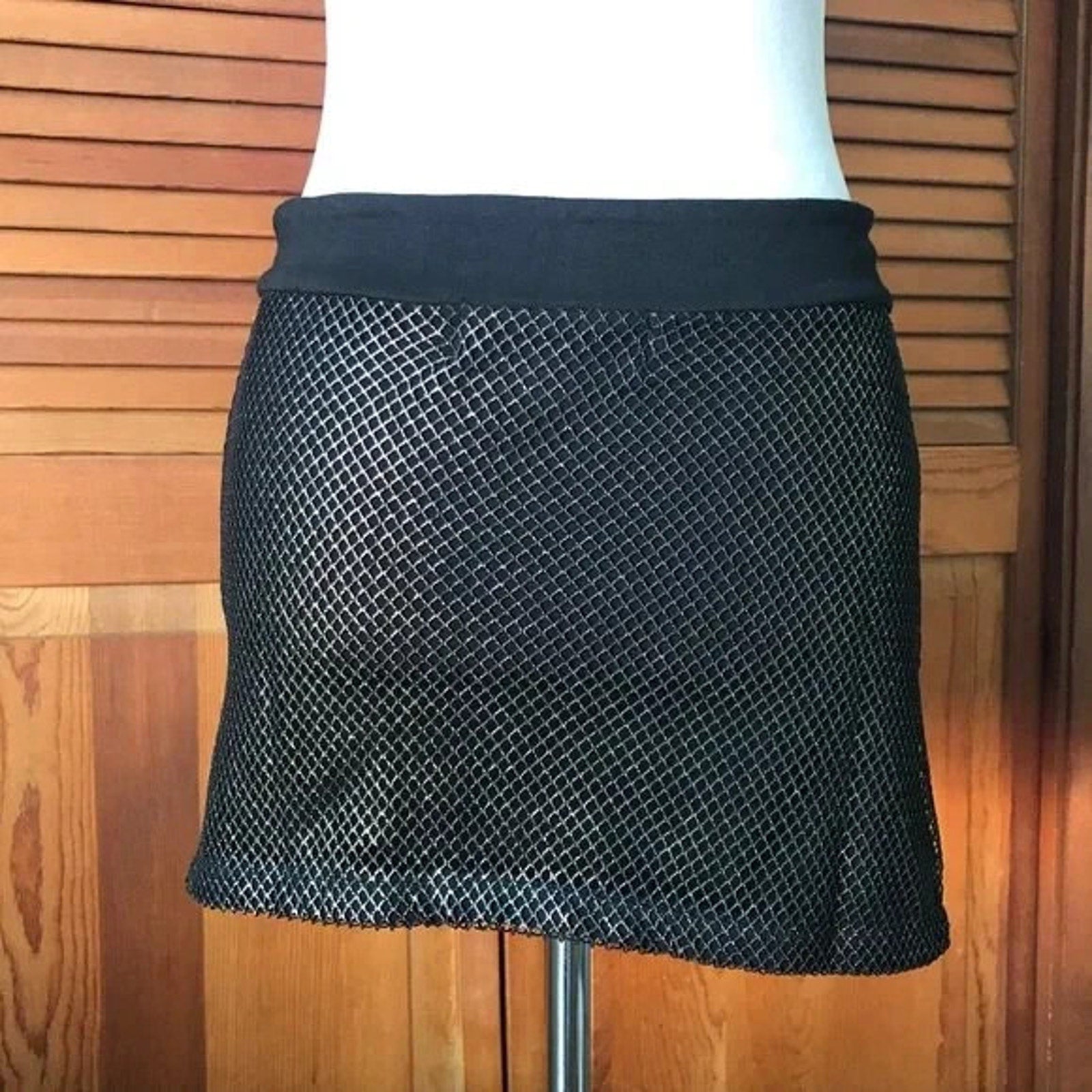 Lip Service Vintage Y2K Star Fishnet Goth Punk Glam Silver Mini Skirt M