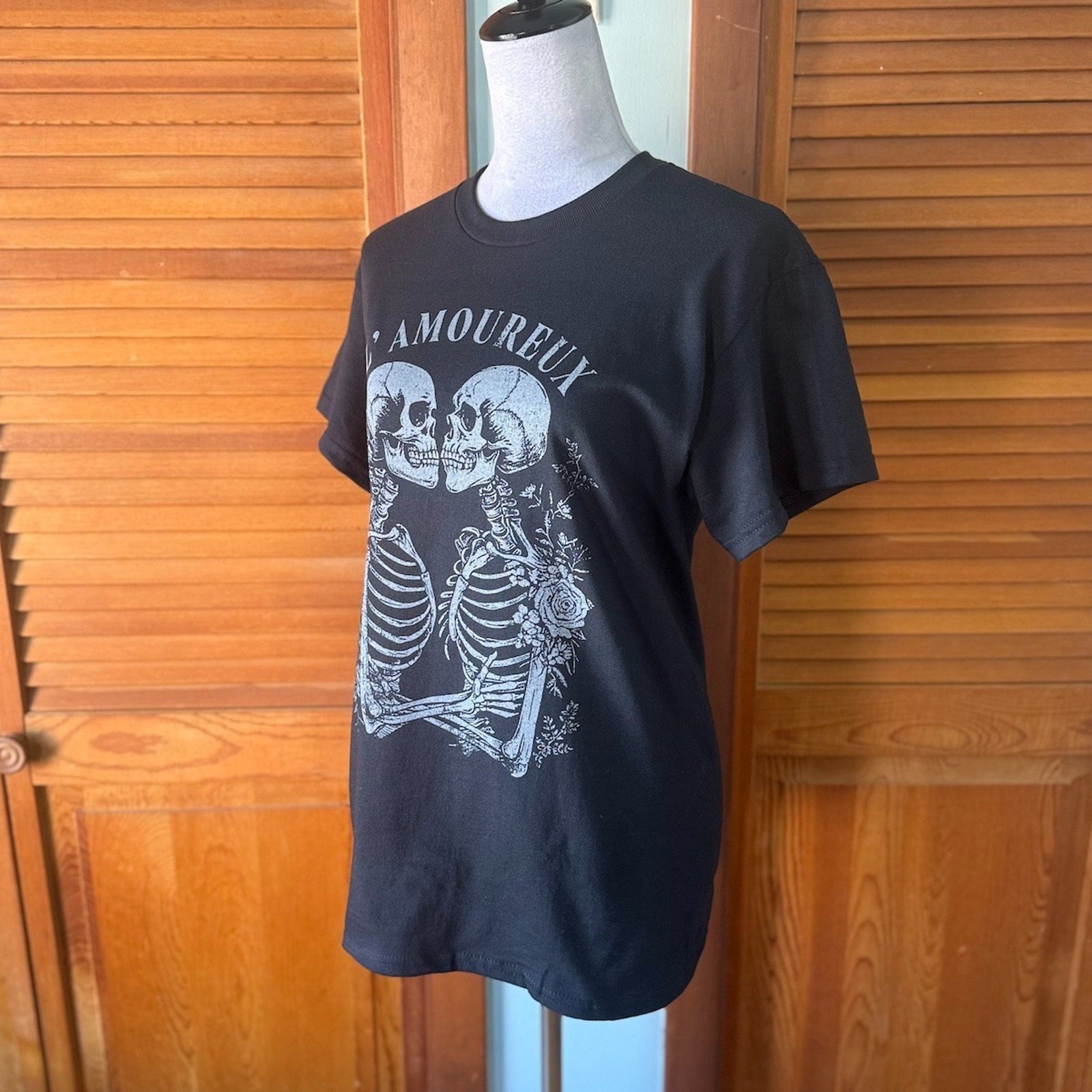 Gothic Victorian Vampire Vkei Tarot The Lovers Black Skeleton Rose Tee T-Shirt