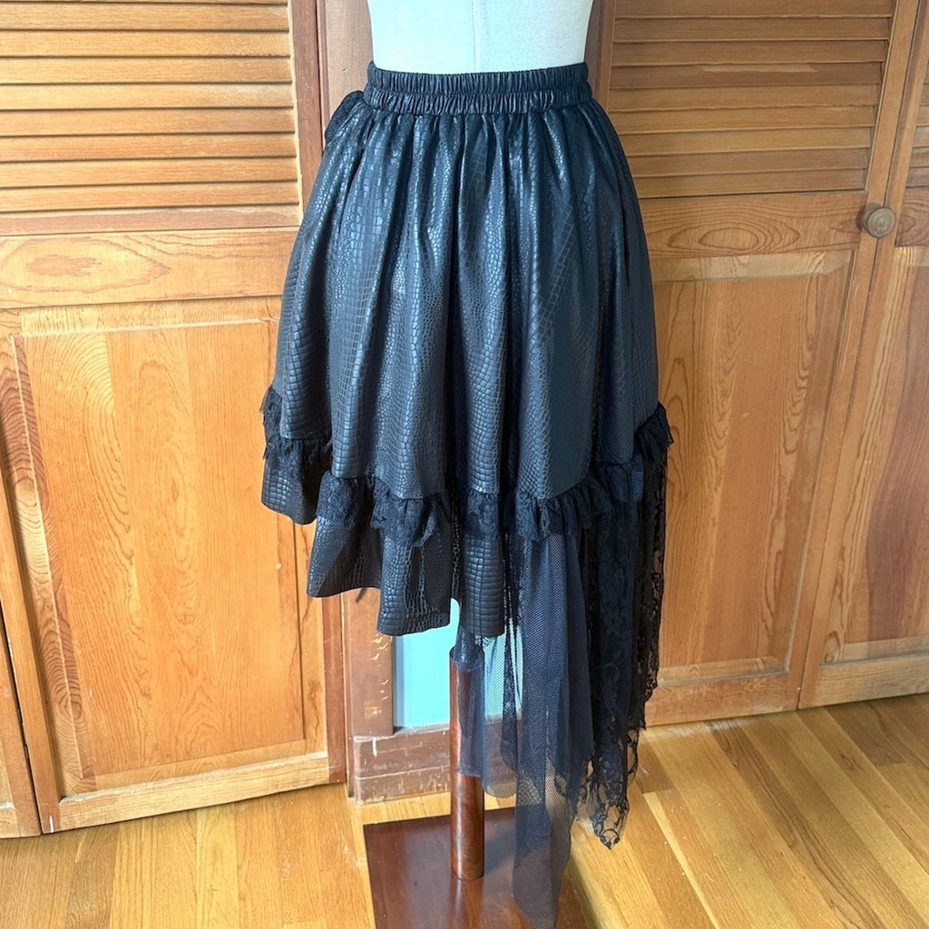 ACDC Rag Punk Goth J-fashion EGL Black Lace-Up Pixie Hem Layered Skirt XS-XL