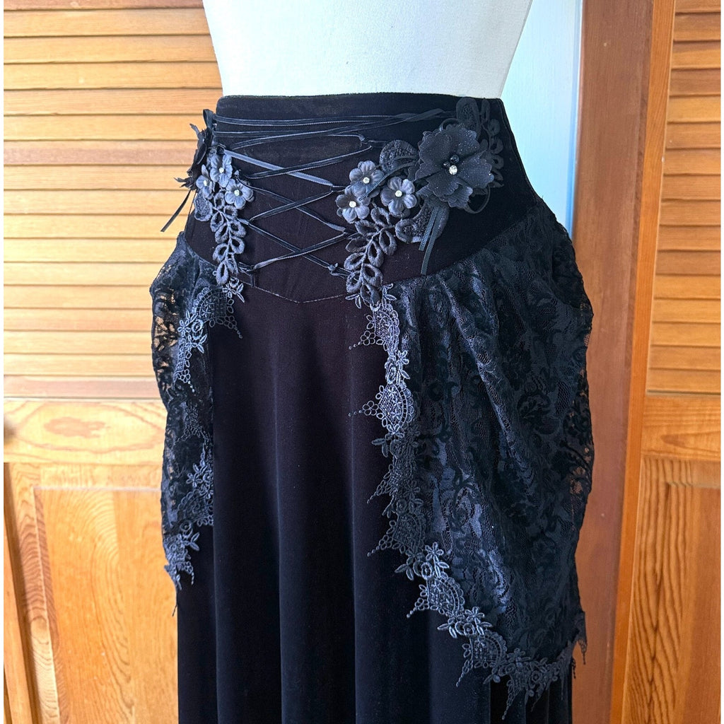 Devil Fashion Gothic Victorian Vkei Black Velvet Flora Queen Long Skirt