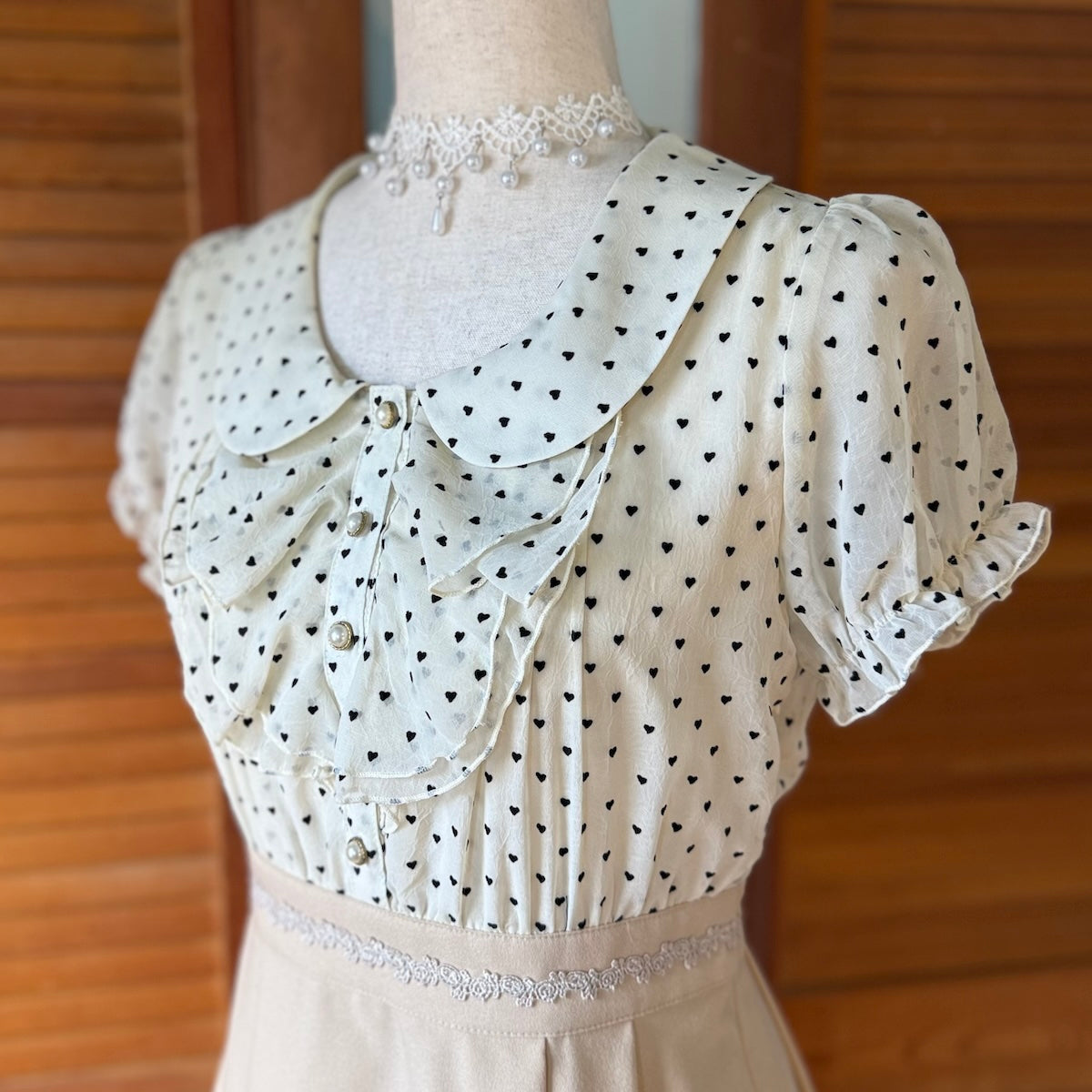 J-fashion Prime Pattern Dollcore Jirai Himekaji Hearts & Ruffles Dress M