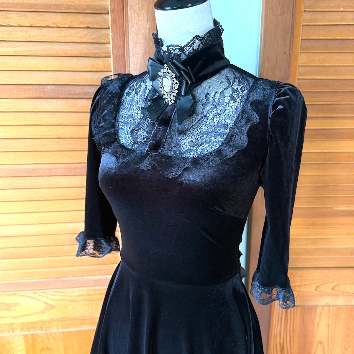 Dolls Kill Ladyhawke Black Velvet High Neck Cameo Dress