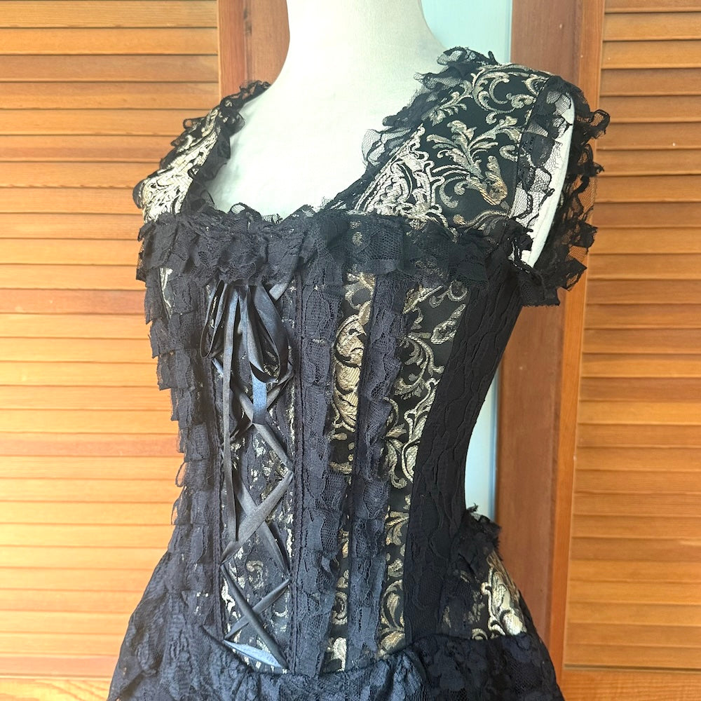 Burleska Gothic Victorian Renaissance Cabaret Golden Brocade Lace Corset Dress