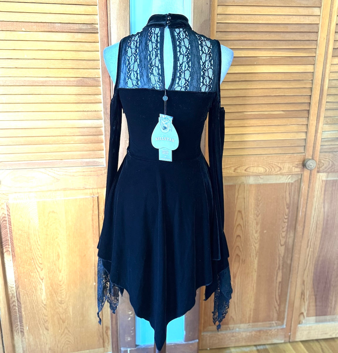 Killstar Goth Black Velvet & Lace Moonstera Pixie Hem Dress S