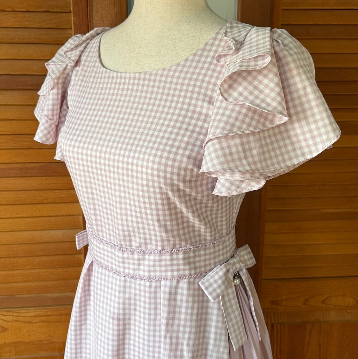 J-fashion Lodispotto Jirai Kei Gyaru Pink Gingham Bows & Pearls Dress S
