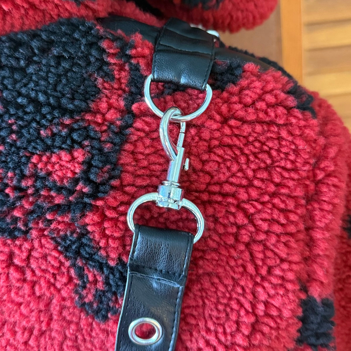 Dolls Kill Punk Goth Y2K Red Faux Fur Black Skull Bondage Strap Jacket