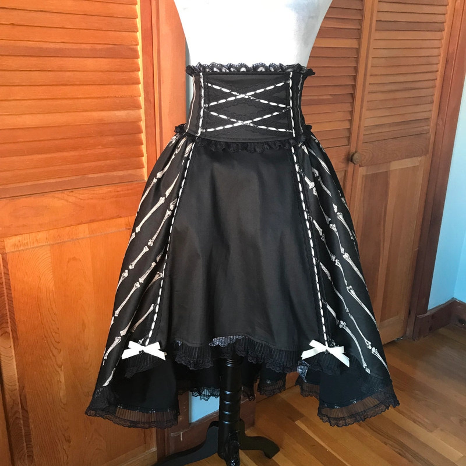 Vintage Lip Service Lolita Bones Gothic Victorian EGL Black Bustle Skirt