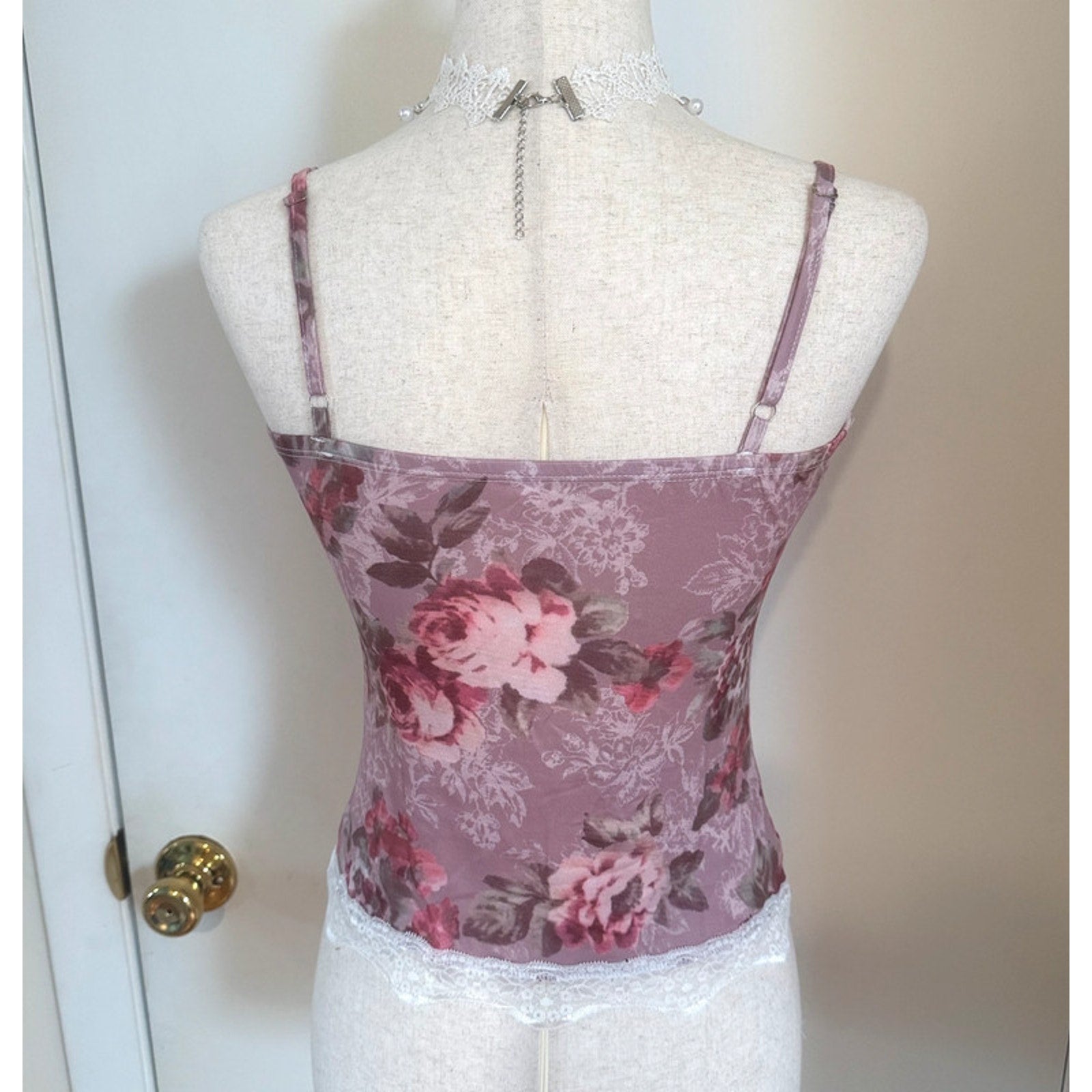 Whimsigoth Pastel Goth Victorian J-fashion Lolita Pink Rose White Lace Cami