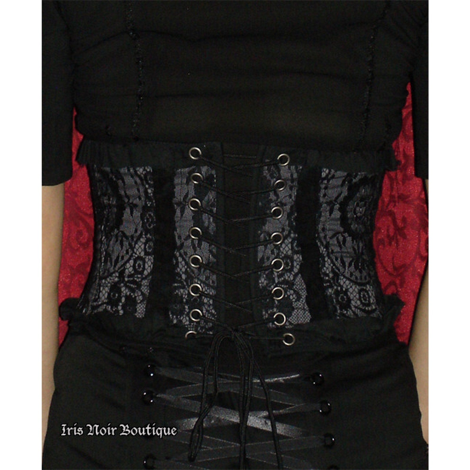 Vintage Lip Service Gothic Lolita Victorian Gray Black Lace Corset Cincher