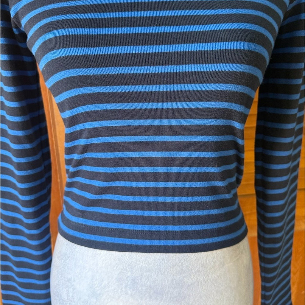 Alexander Wang T Punk Goth Emo Ballet Black Blue Striped Cotton Knit LS Top XS