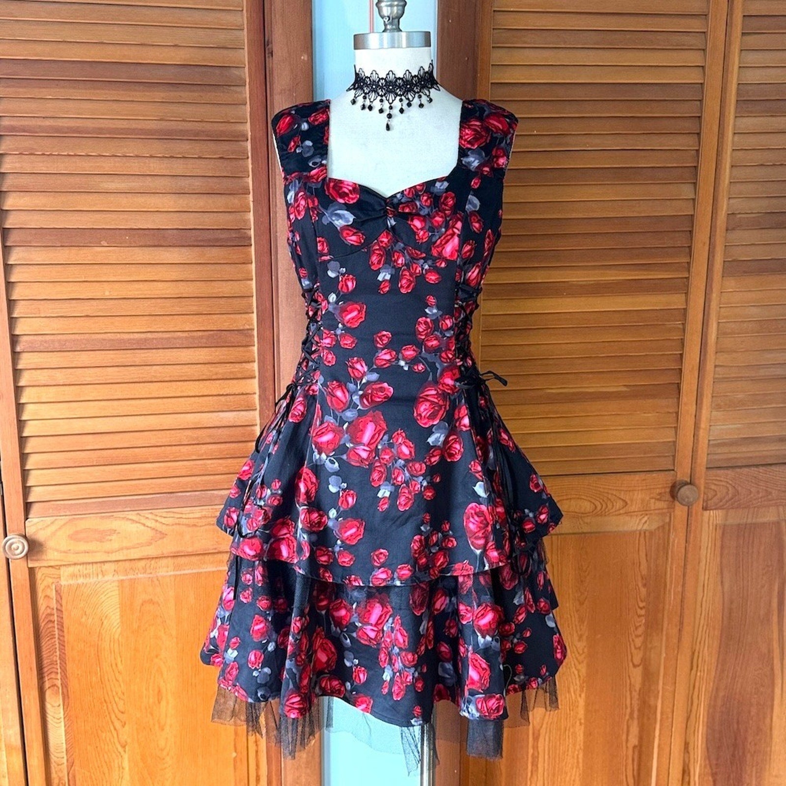 Goth Punk Rockabilly EGL Horror Blood Roses Tiered JSK Dress Petticoat M-L