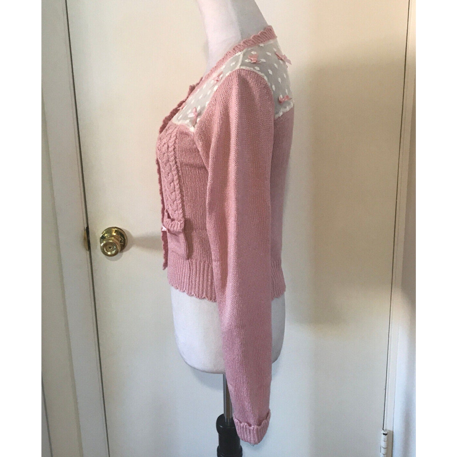 Lolita Victorian Kawaii J-fashion Pink & White Cardigan Sweater S