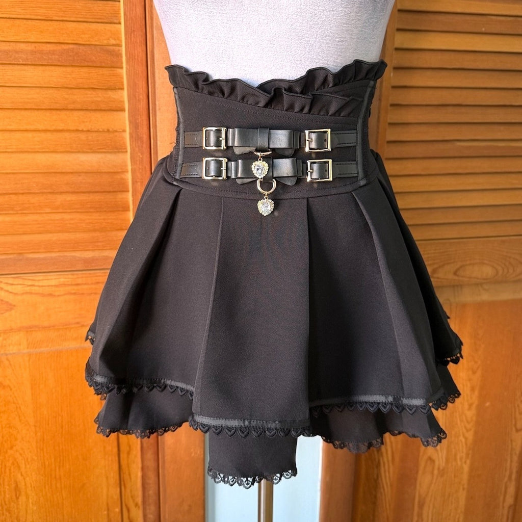 J-Fashion Jirai Kei Gyaru Harajuku Heart & Buckle Black Mini Skirt Skort