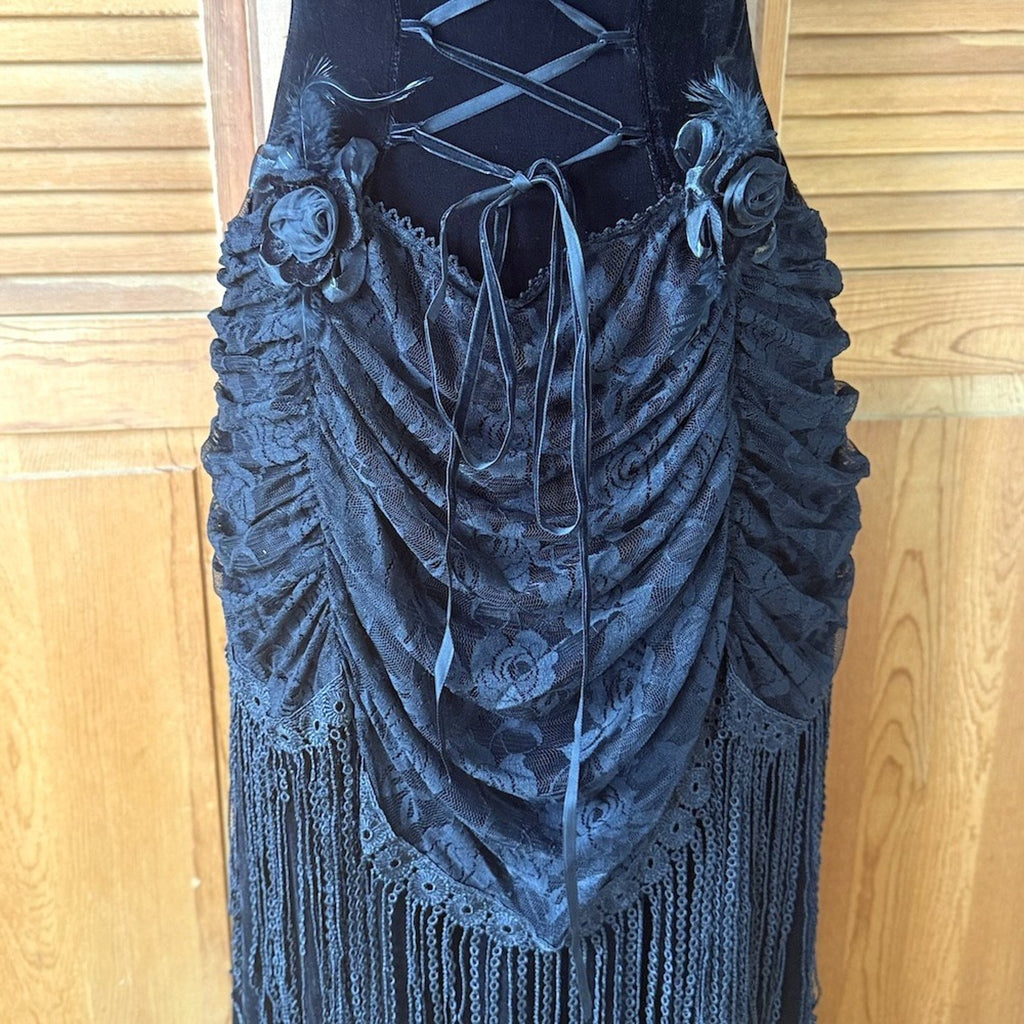 Devil Fashion Gothic Victorian Vampire Decadent Decay Black Velvet Lace Dress