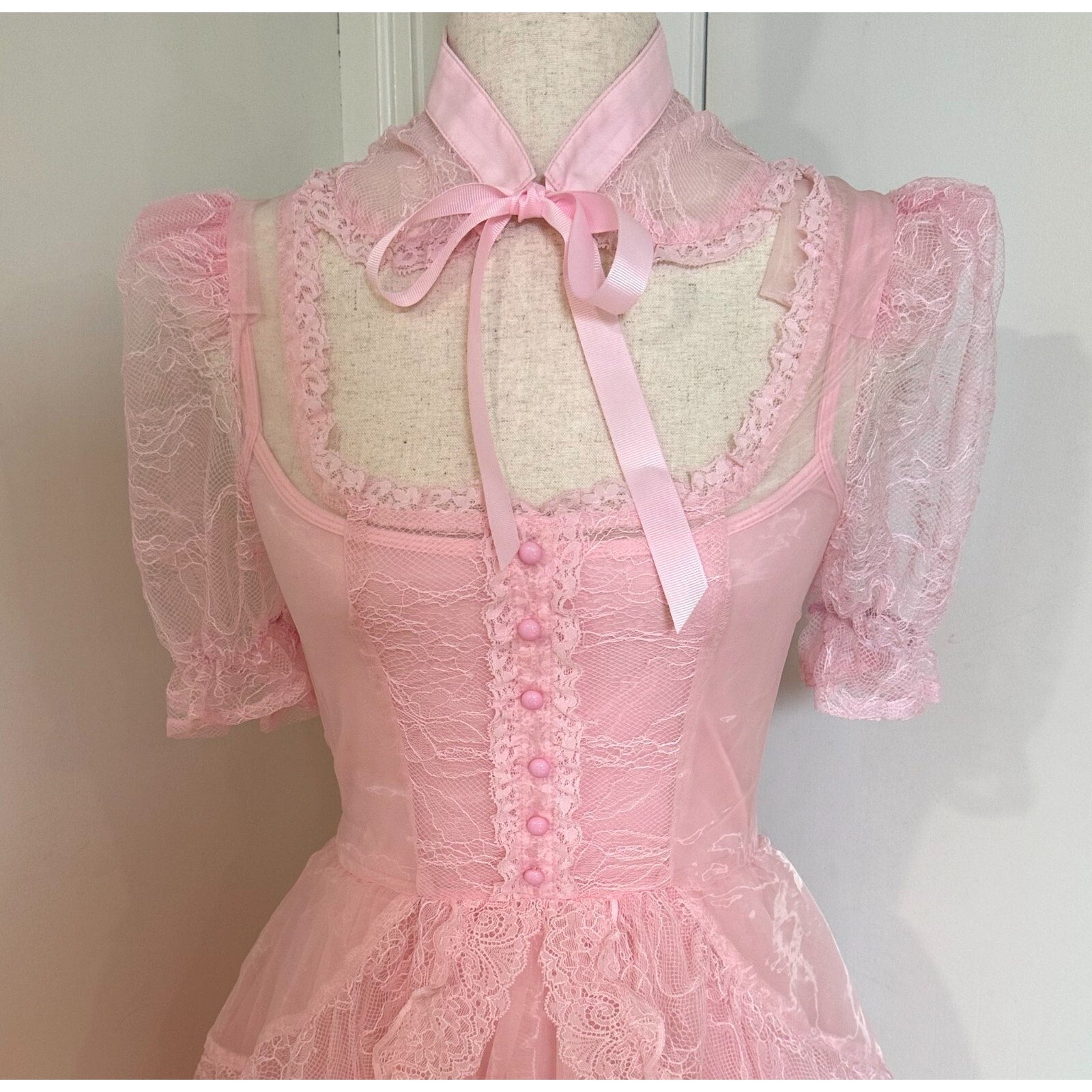 Dolls Kill Beguiling Princess Pink Organza & Lace Whimsigoth Dollcore Dress