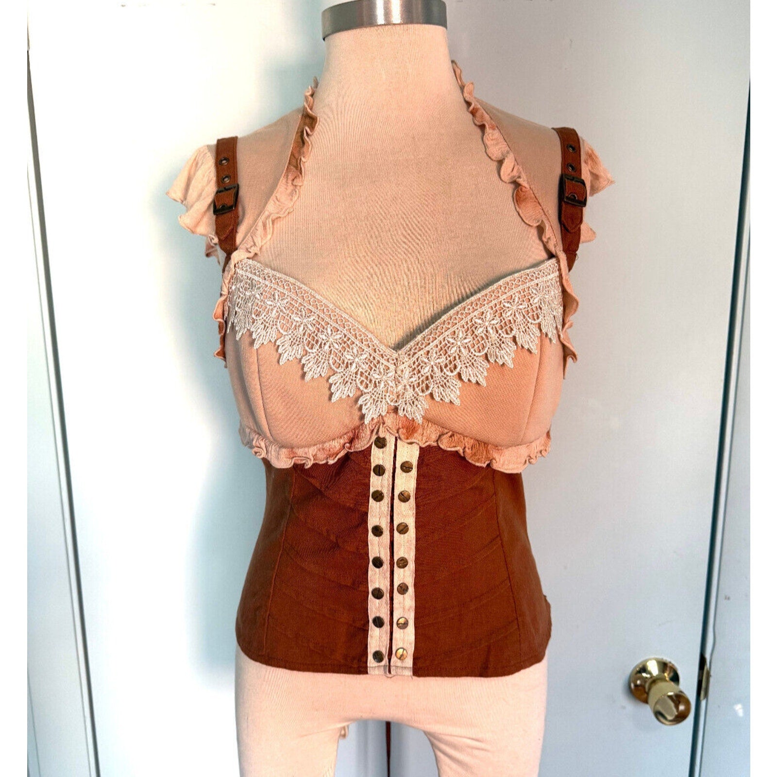 RQ-BL Steampunk Victorian J-fashion Vkei Brown & Ivory Flutter Sleeve Top XL