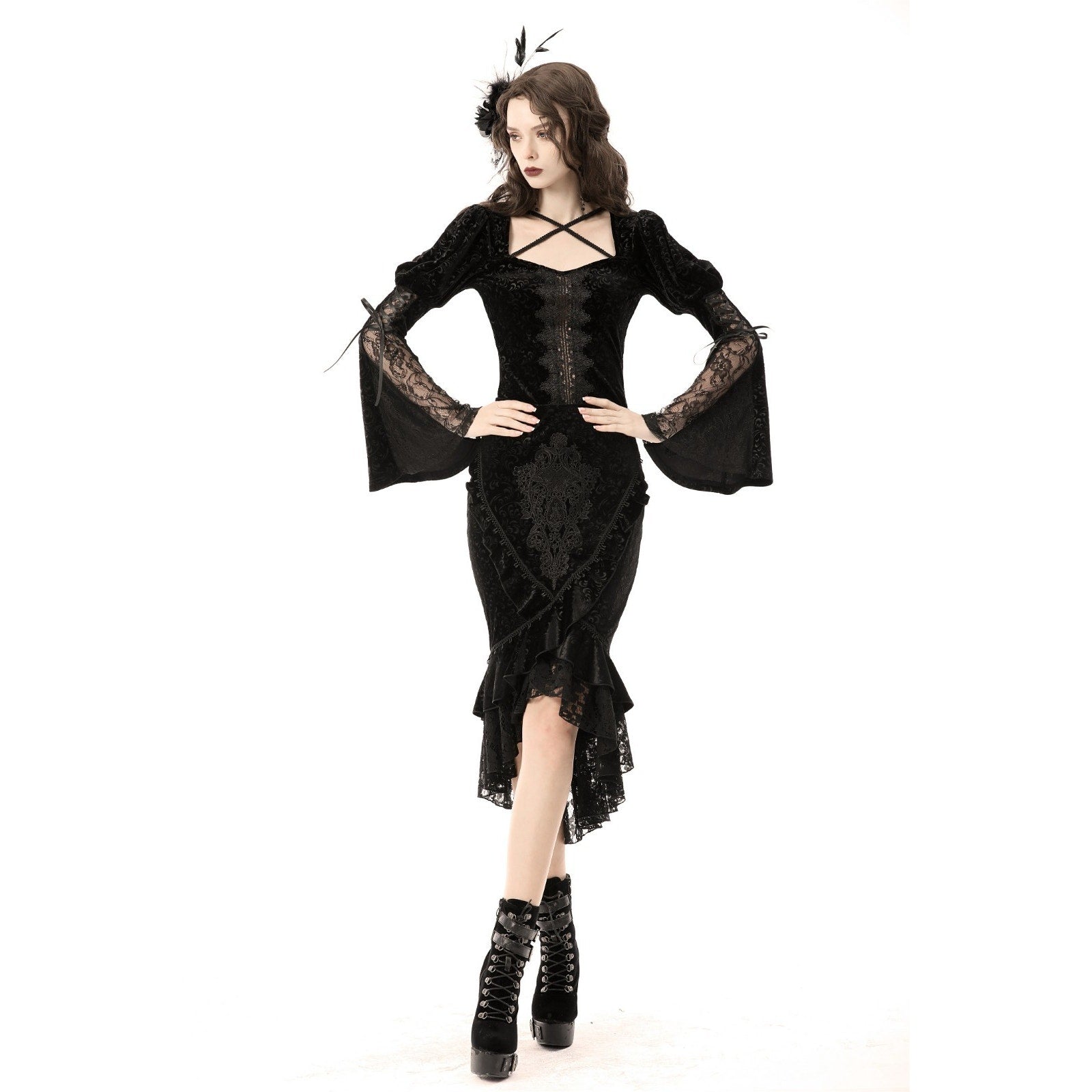 Dark in Love Gothic Victorian Vampire Vkei Black Velvet Corset Back Skirt