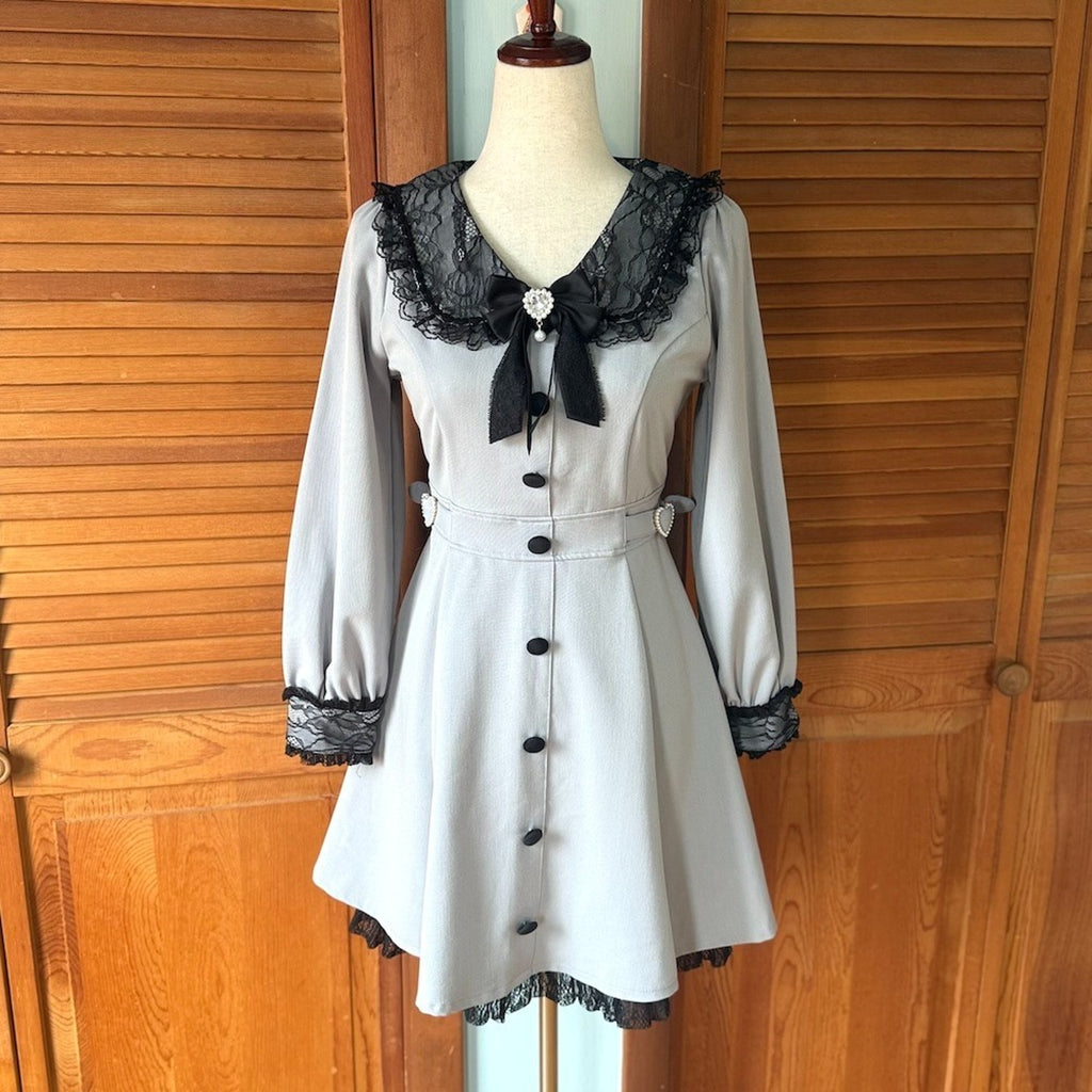 Liz Lisa J-fashion Harajuku Gyaru Jirai Kei Dollcore Gray Black Lace Dress S