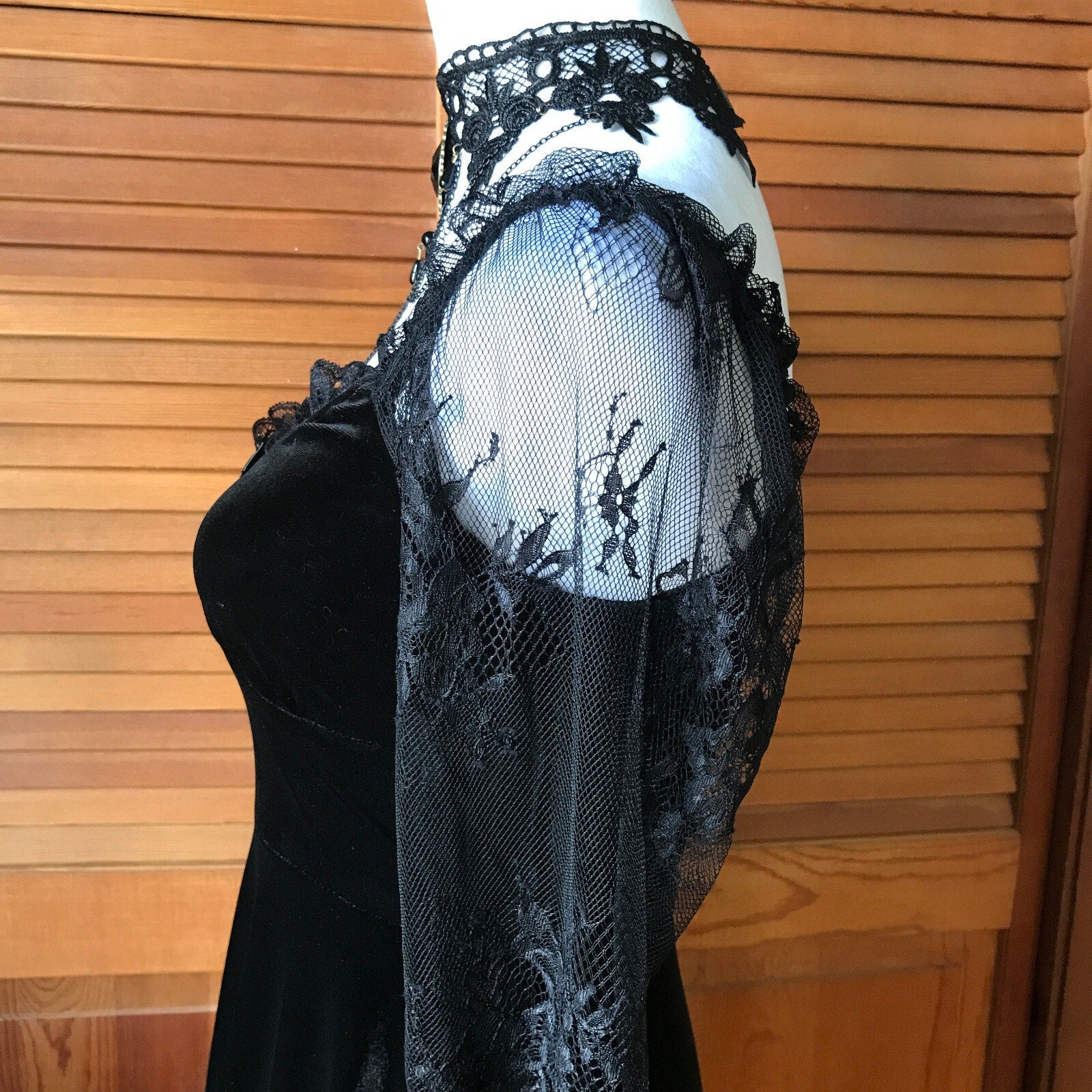 Gothic Victorian Dark Side of the Moon Black Velvet & Lace Dress