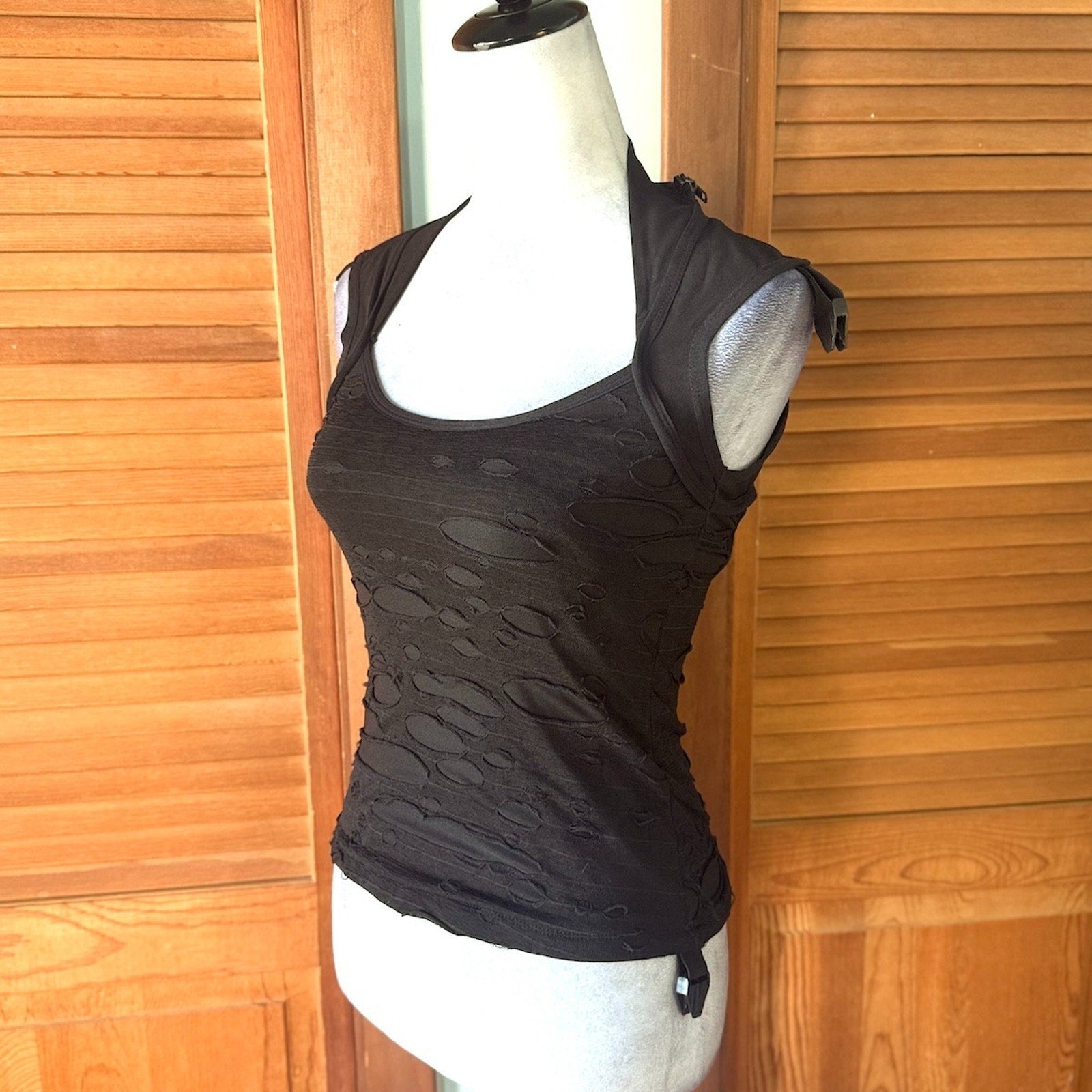 Vintage Lip Service Goth Punk Steampunk Cyber Sniper Black Hooded Top XS