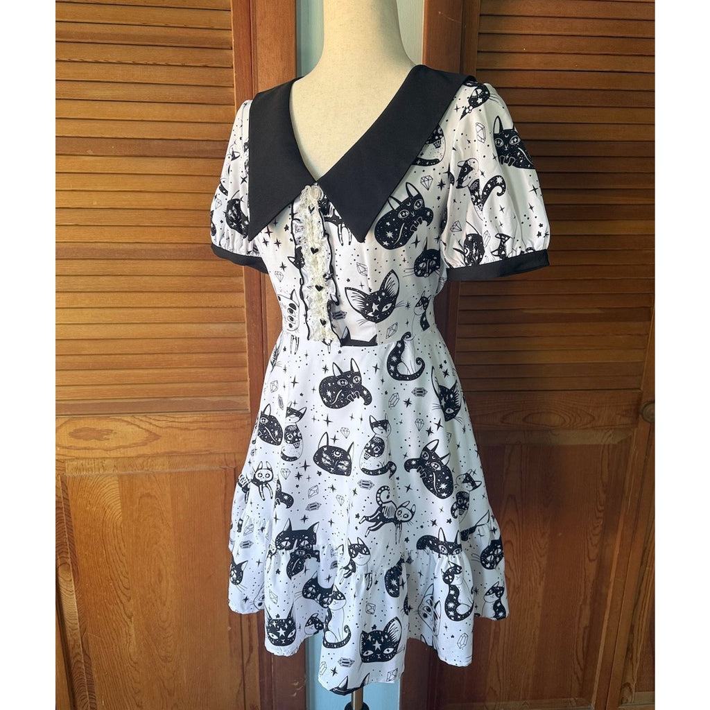 Dark in Love Goth Punk Dollcore Kawaii Lolita Mystic Moon Kitty Cat Dress M