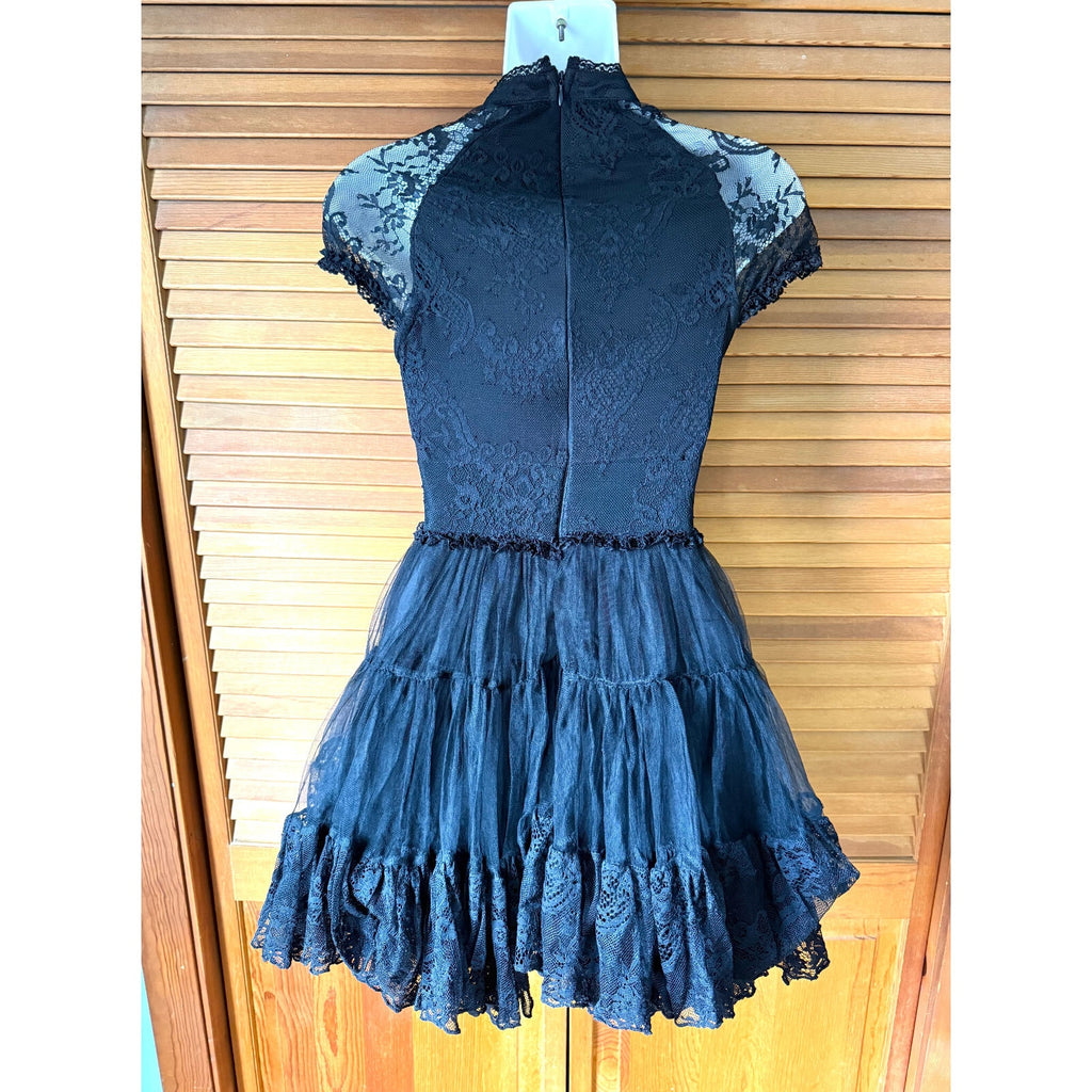 Killstar Gothic Lolita Victorian Coquette Black Lace & Bow Short Dress XS