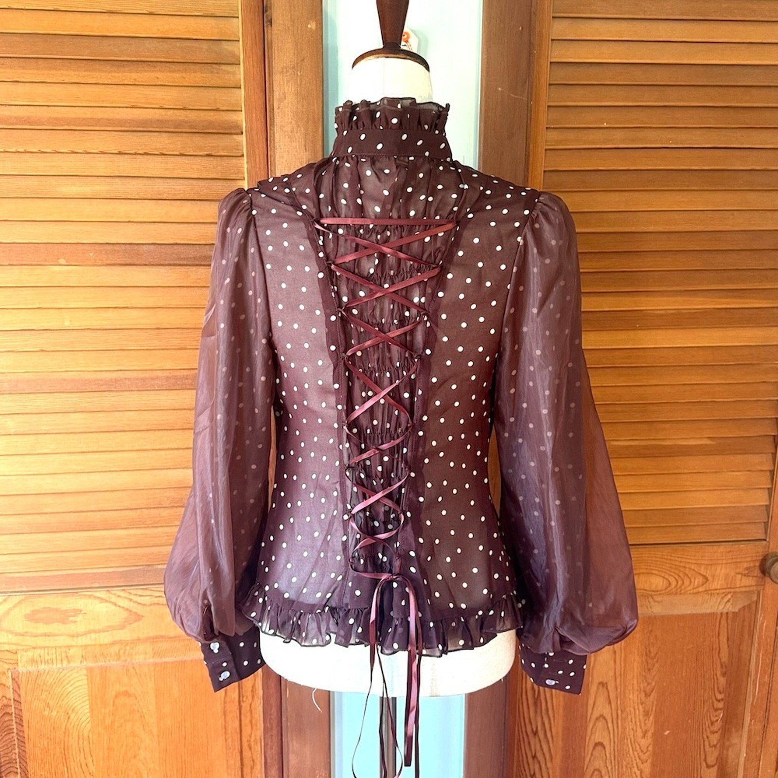 Bodyline J-fashion Gyaru Dollcore Lolita EGL Harjuku Brown Polka Dot Shirt L