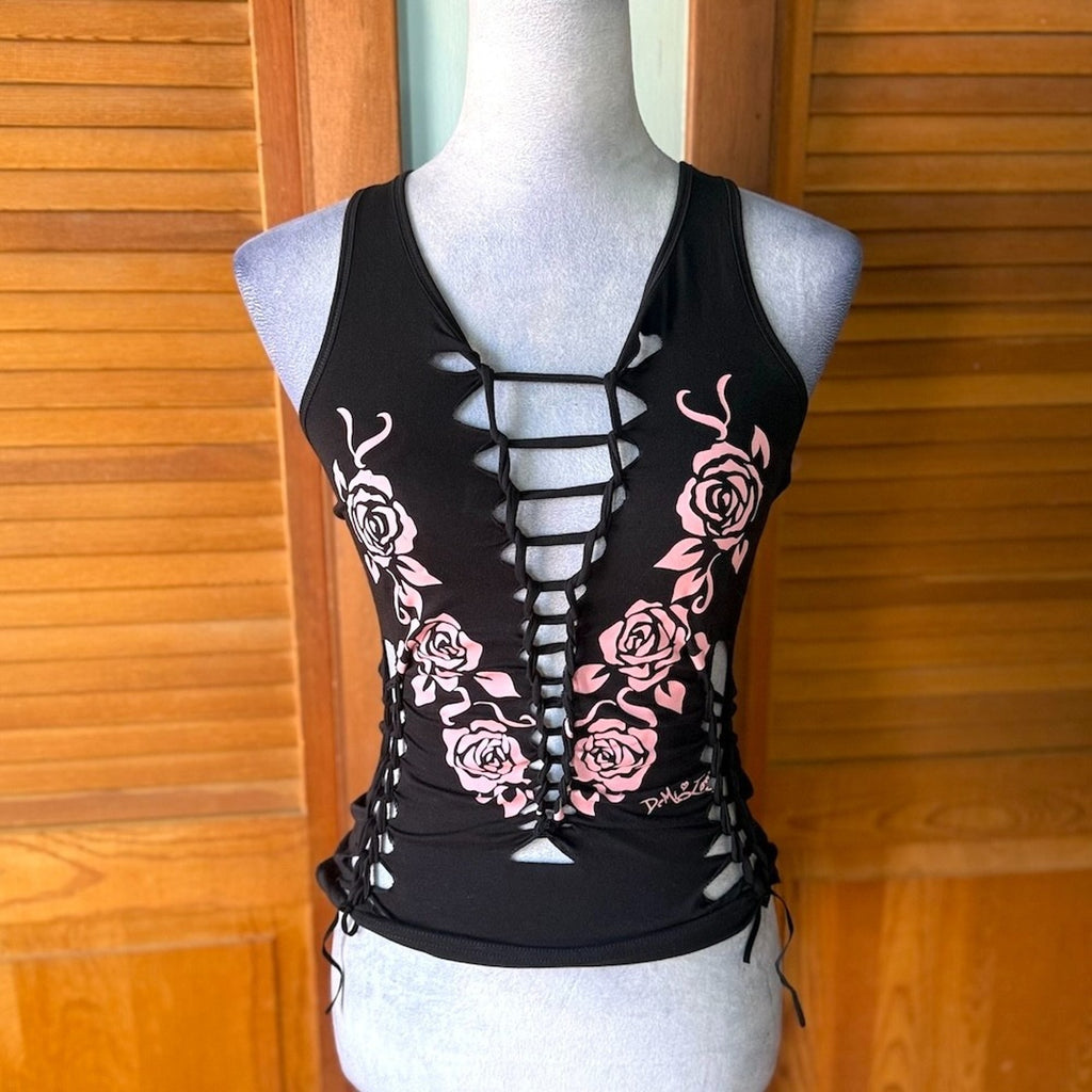 Demi Loon Punk Goth Emo Grunge "Desert Rose" Slashed Cutout Festival Tank