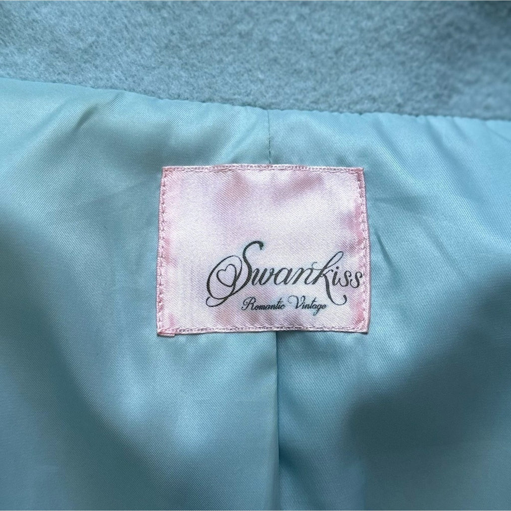 Swankiss J-Fashion Kawaii Jirai Kei White Faux Fur Blue Wool Blend Pea Coat M-L