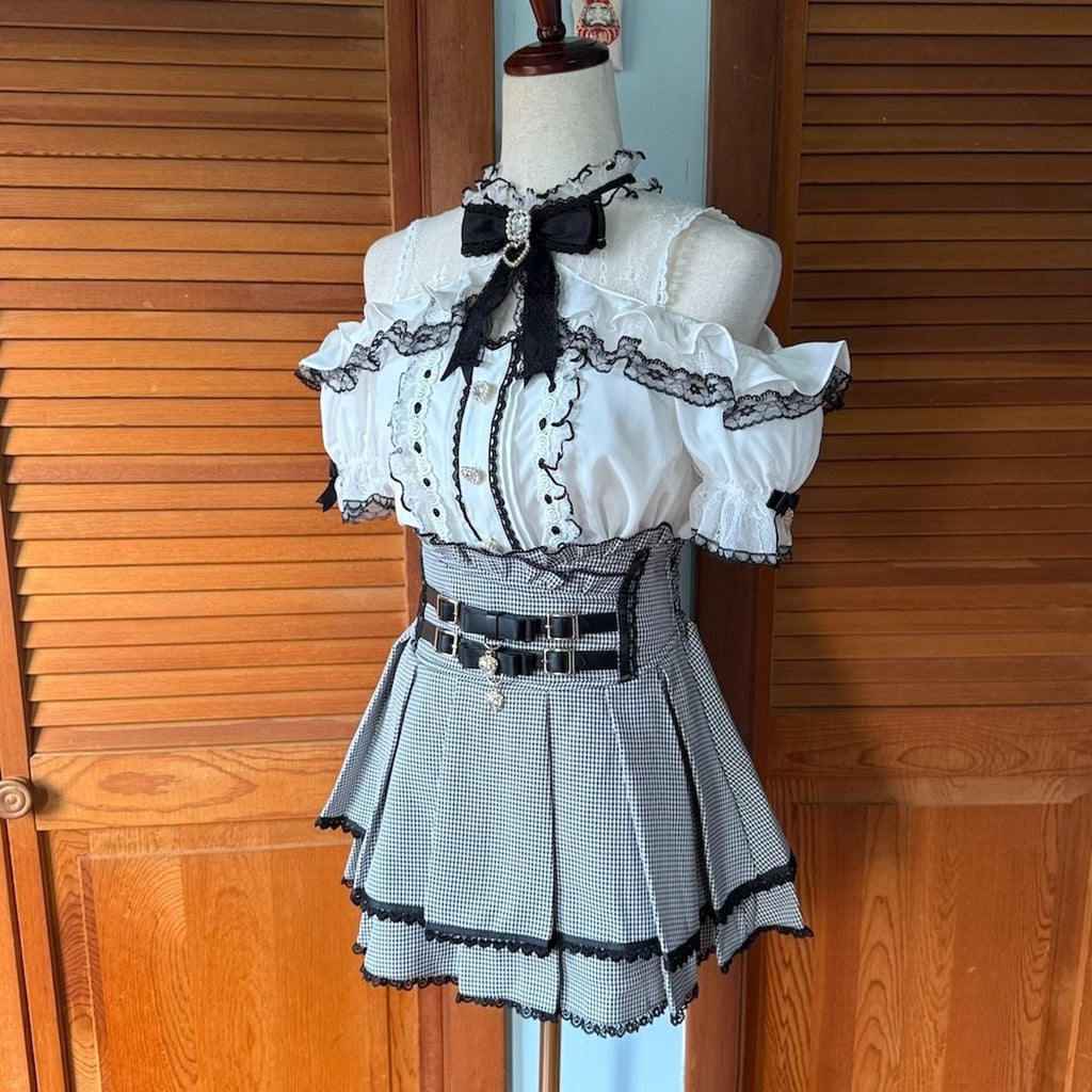 J-Fashion Jirai Kei Gyaru Harajuku Black White Top & Skirt Set Up Outfit