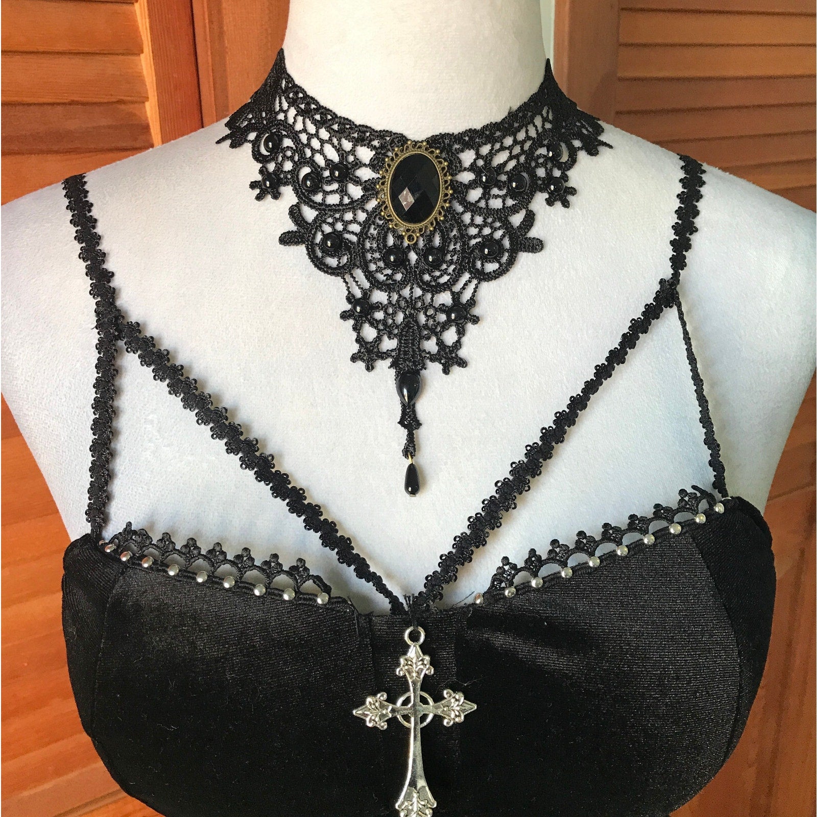 Gothic Victorian Torture Petals Black Velvet High Low Lace-Up Gown Dress S