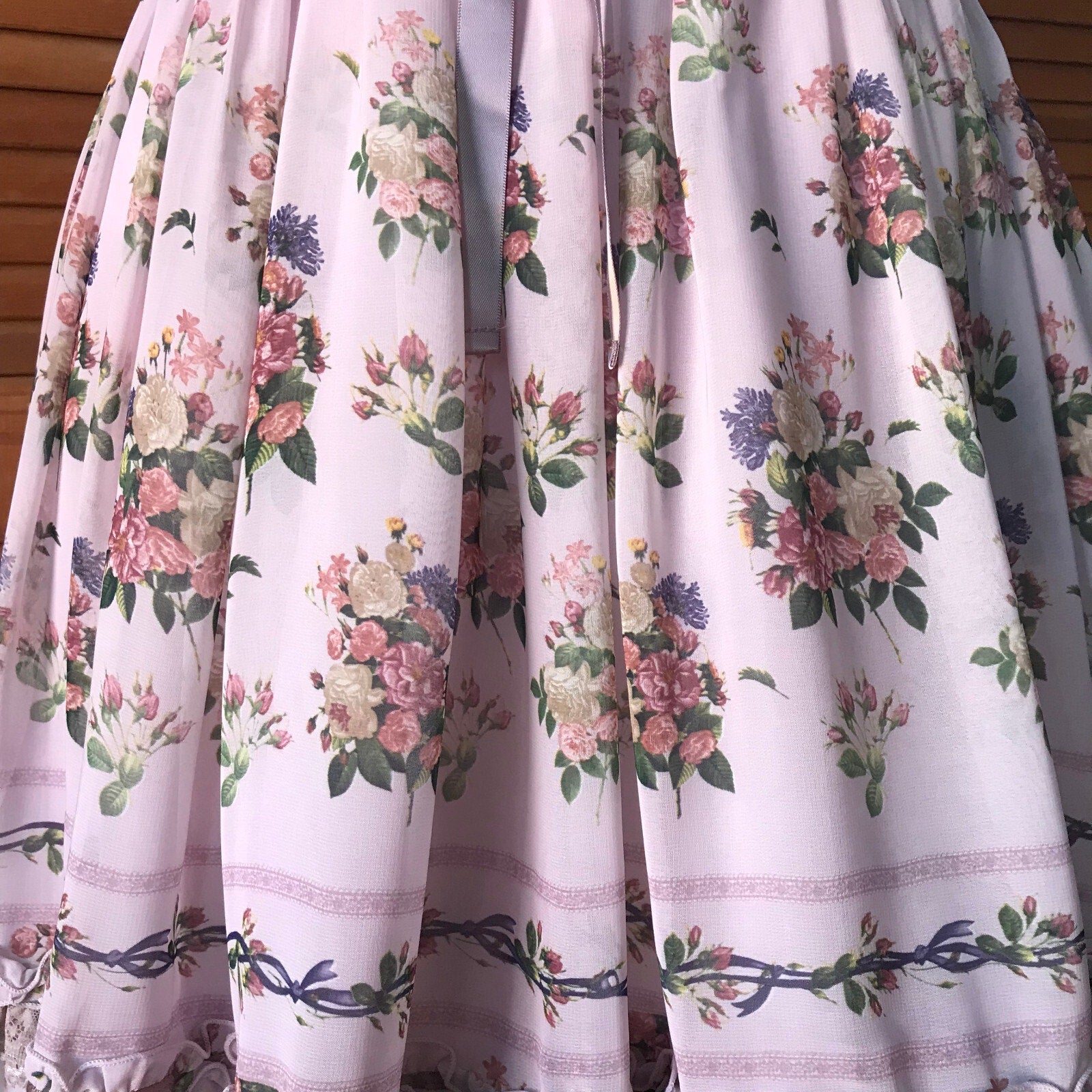 Axes Femme Lolita Victorian Kawaii Dollcore Pink Flowers & Ruffles Skirt M