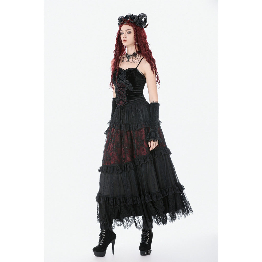 Dark in Love Gothic Victorian Vampire Visual kei Black & Red Lace Ruffle Skirt