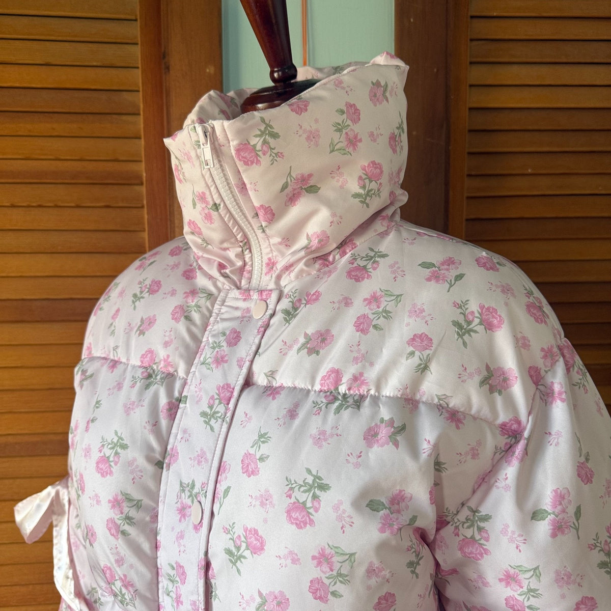 J-Fashion Victorian Romantic Cottagecore Pink Rose Bow Sleeve Short Puffy Jacket