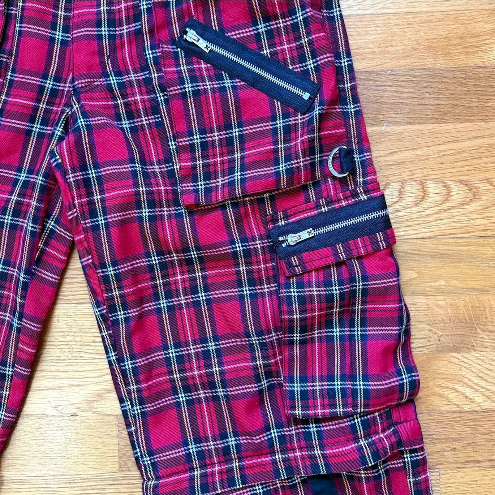 Vintage Tripp NYC Punk Goth Y2K Red Plaid Bondage Transformer Pants Shorts M
