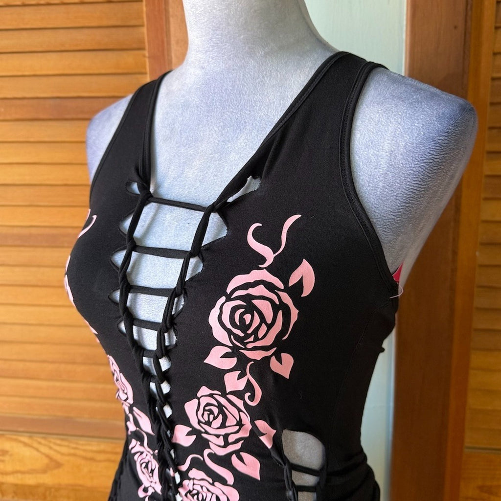 Demi Loon Punk Goth Emo Grunge "Desert Rose" Slashed Cutout Festival Tank