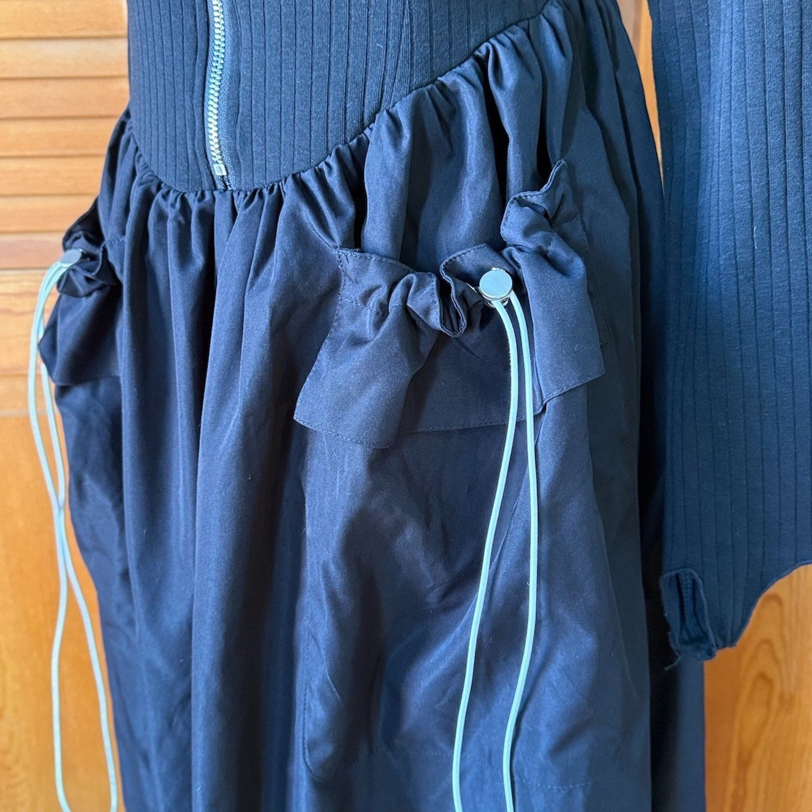 Gothic Victorian Vintage Avant Guard Dream Architect Long Black Zipper Dress M-L