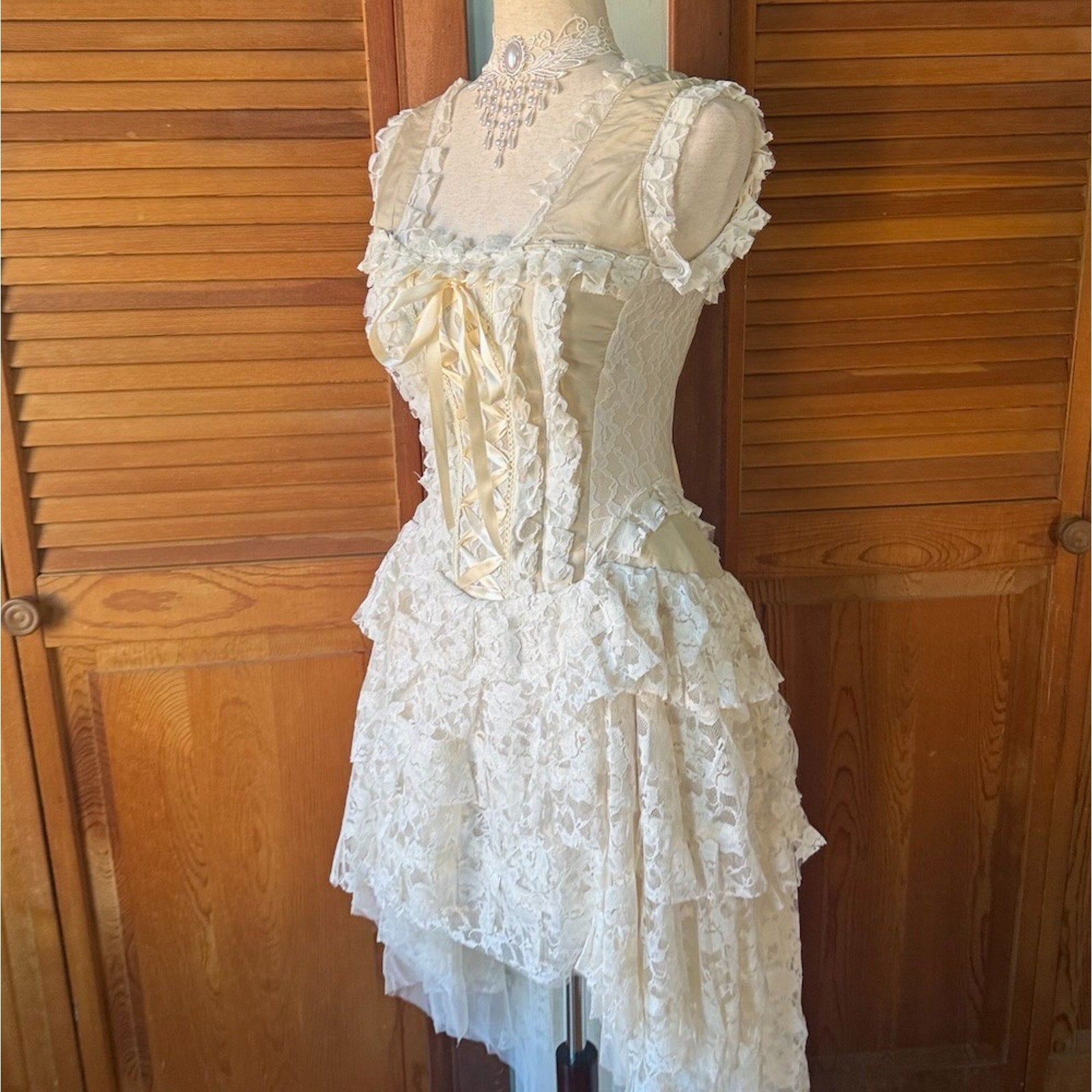 Burleska Gothic Victorian Renaissance Cream Taffeta Lace Corset Dress