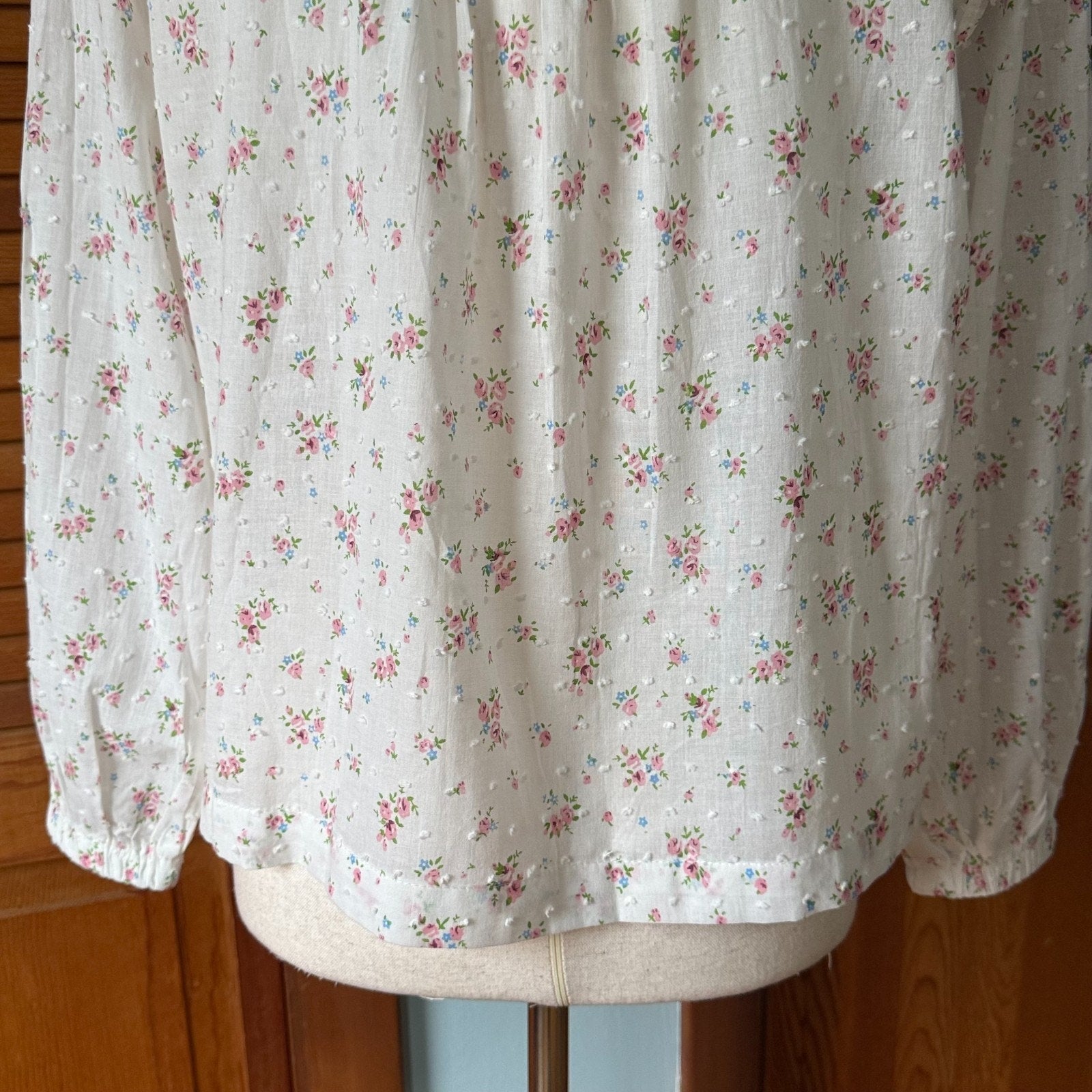 Vintage Style Romantic Victorian Whimsigoth White Cotton Pink Rose Ruffle Shirt